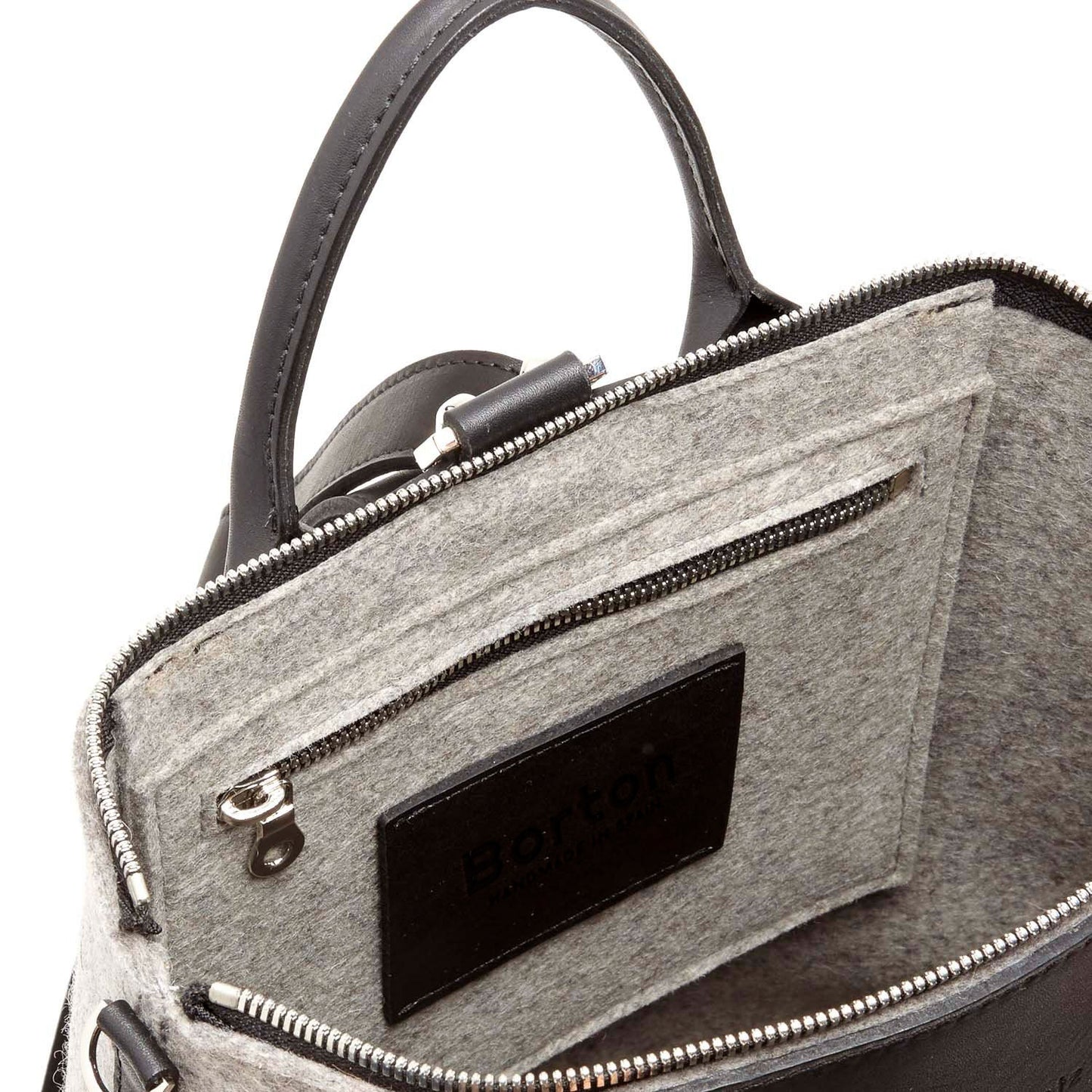 Alexis Backpack Gray Felt & Black Leather