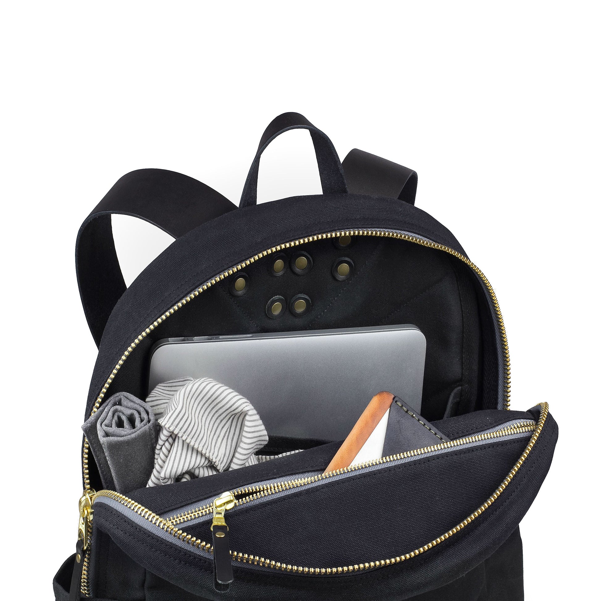 Tonino Backpack Black Waxed Canvas & Black Leather