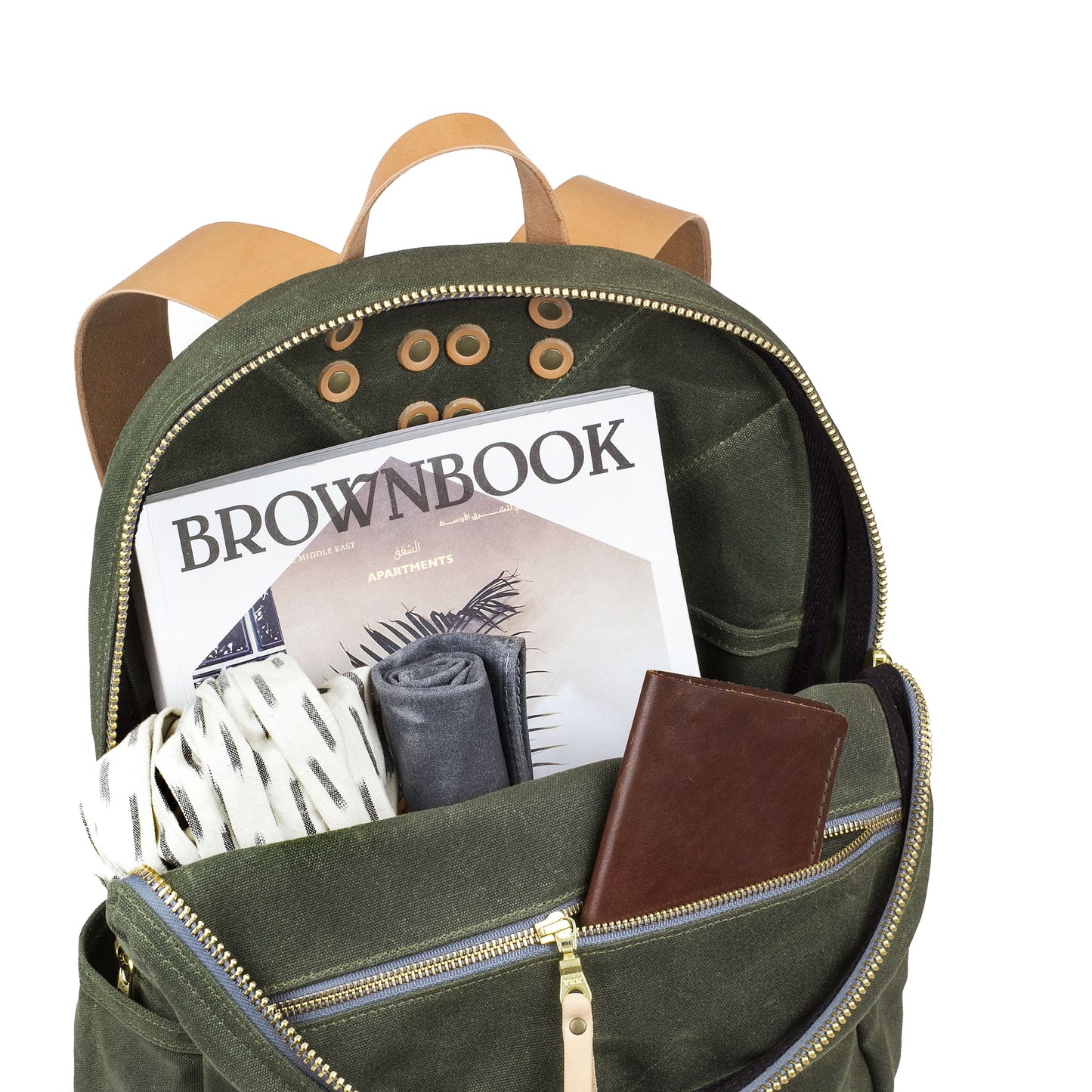 Tonino Backpack Green Waxed Canvas & Natural Leather