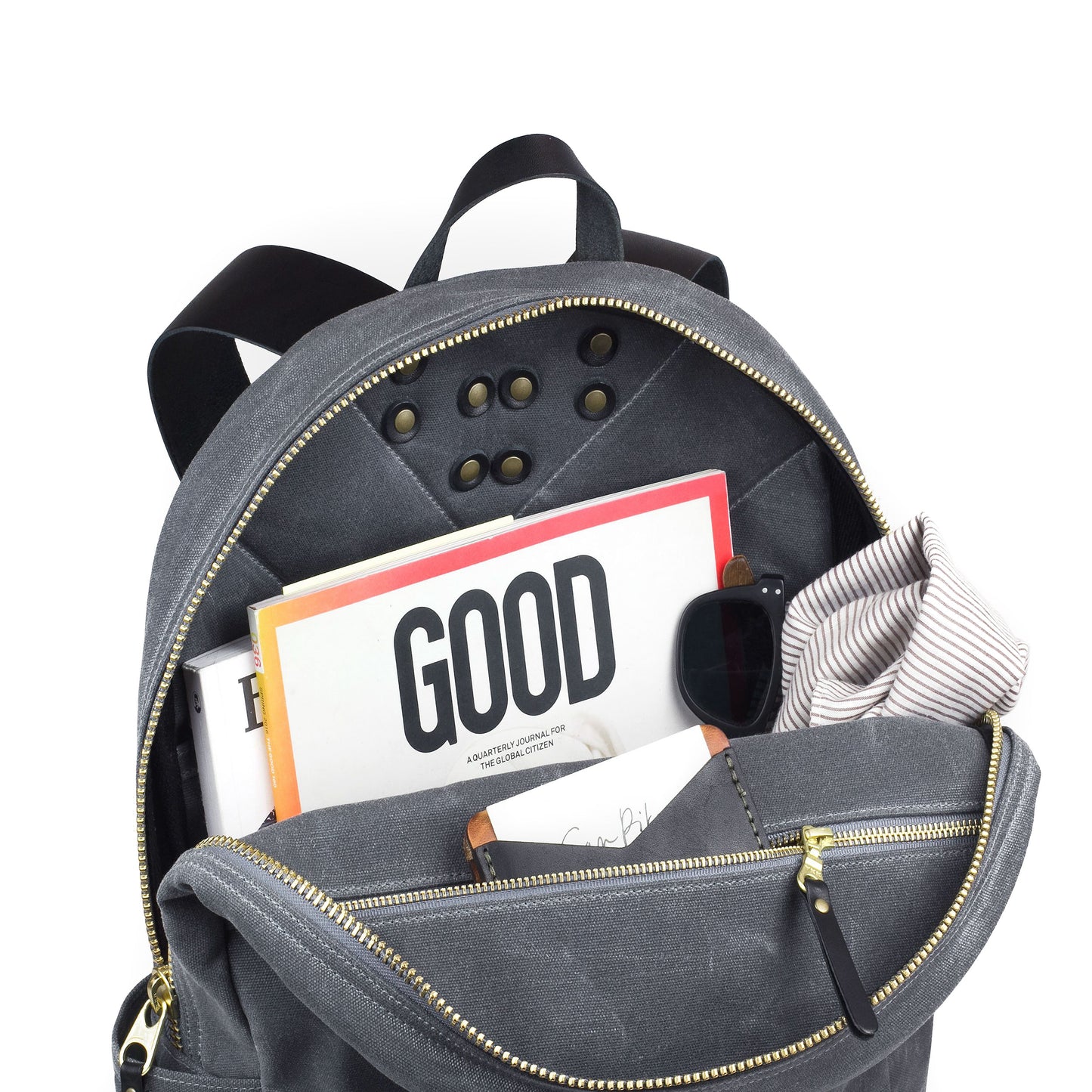 Tonino Backpack Grey Waxed Canvas & Black Leather