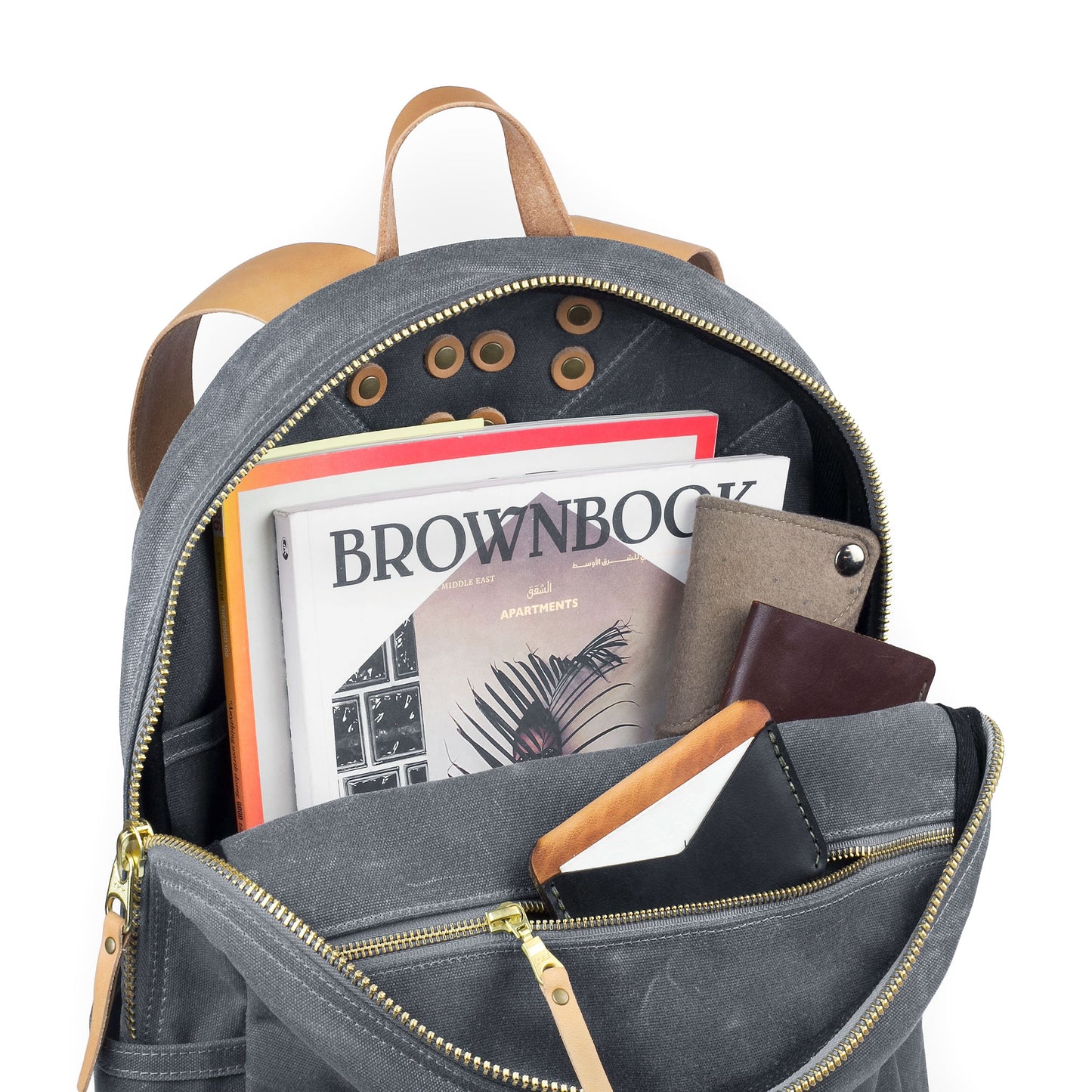 Tonino Backpack Grey Waxed Canvas & Natural Leather