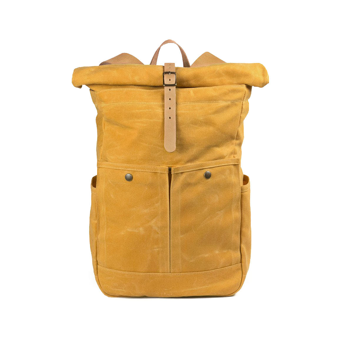 Roll Top Backpack Yellow Waxed Canvas & Natural Leather