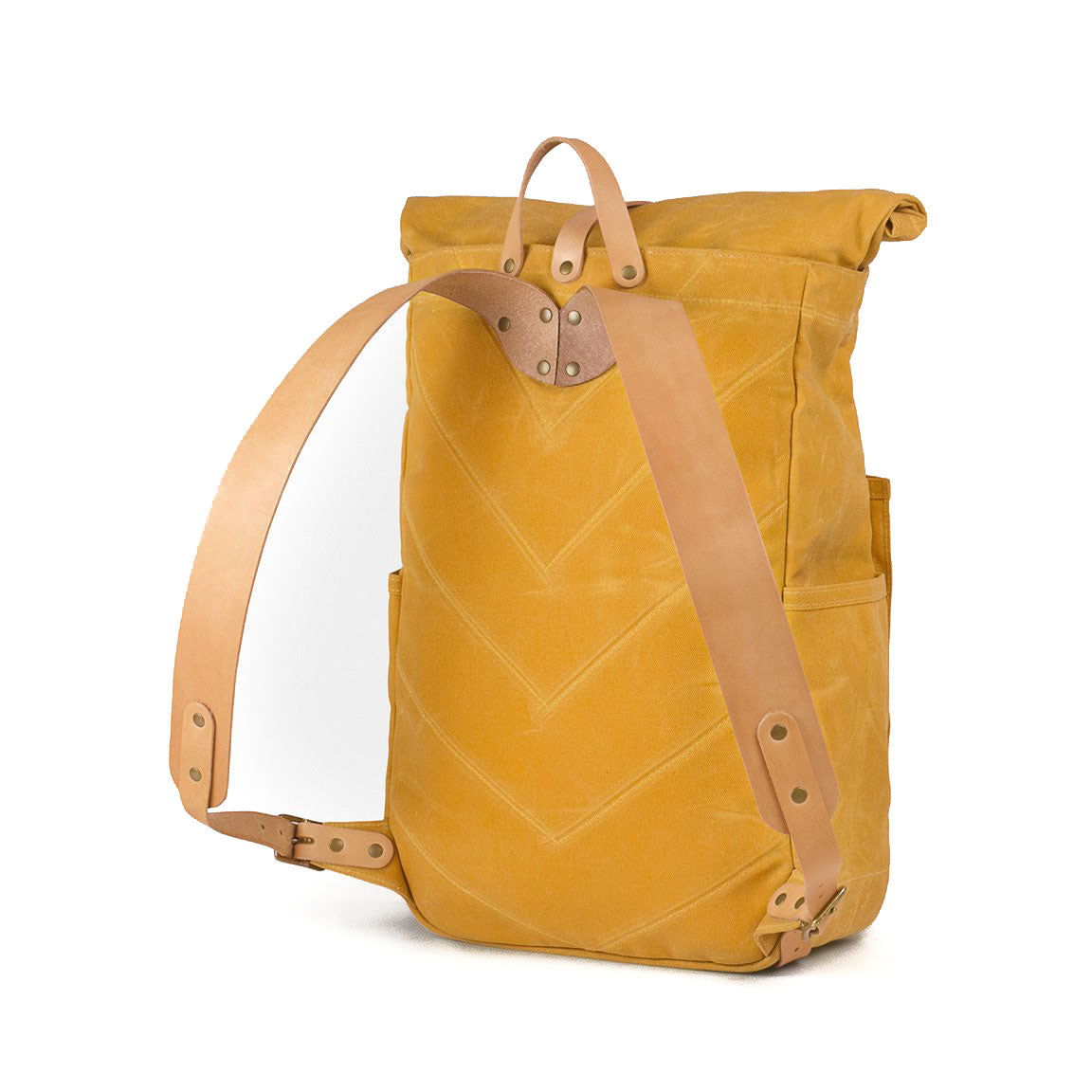 Roll Top Backpack Yellow Waxed Canvas & Natural Leather