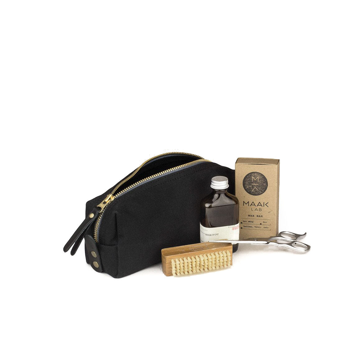 Dopp Kit Black Waxed Canvas & Black Leather