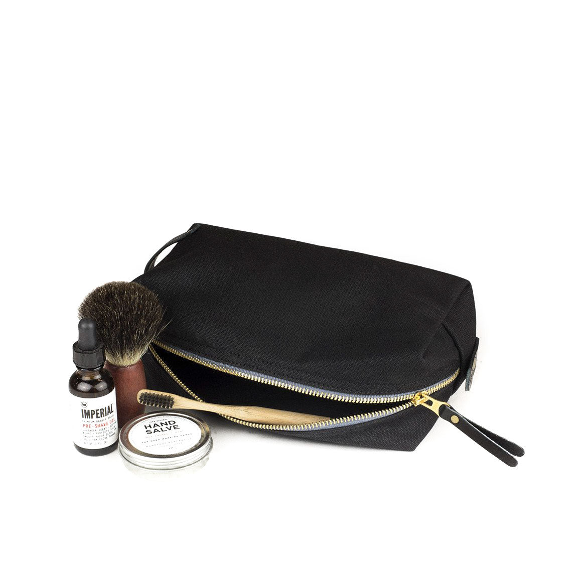 Dopp Kit Black Waxed Canvas & Black Leather