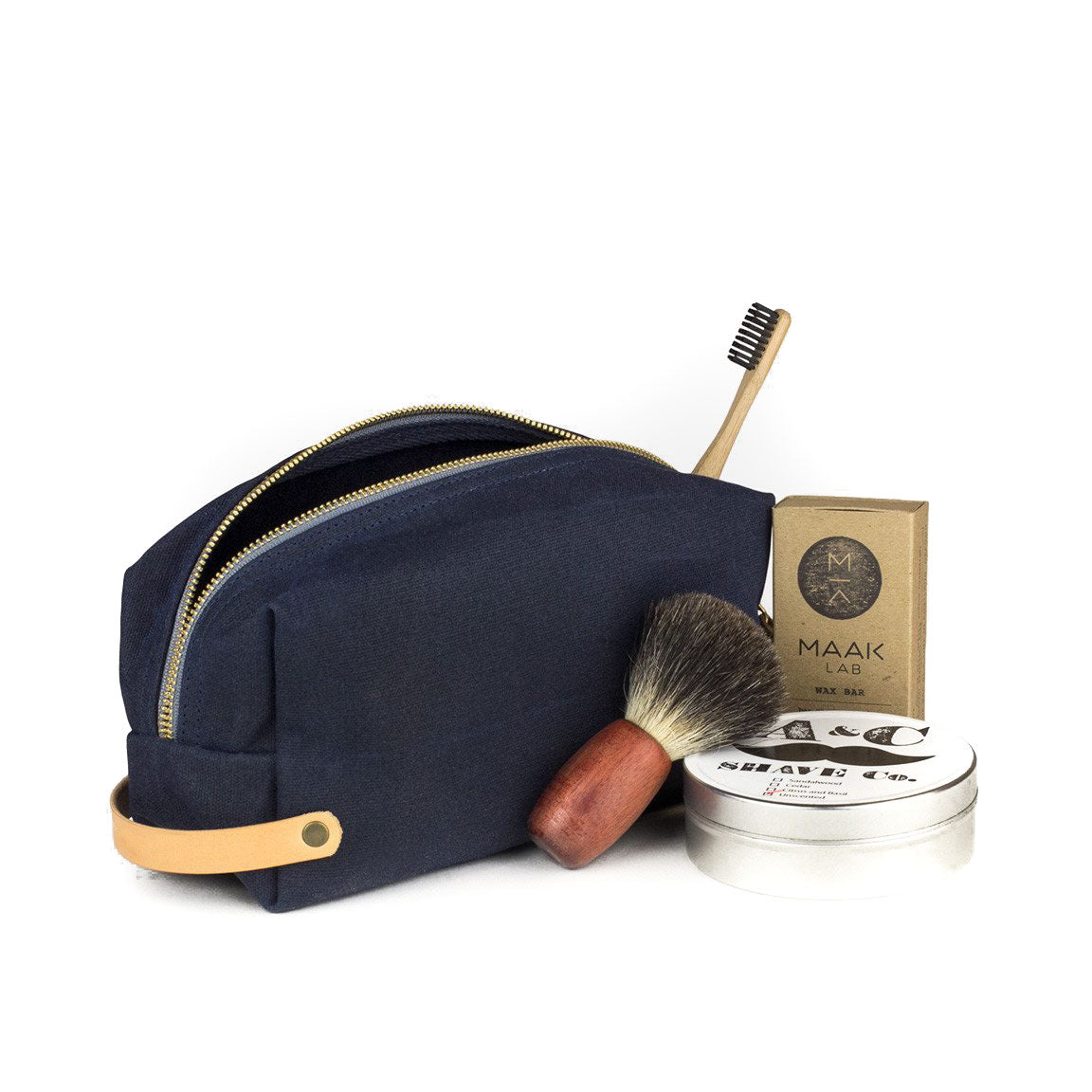 Dopp Kit Blue Waxed Canvas & Natural Leather