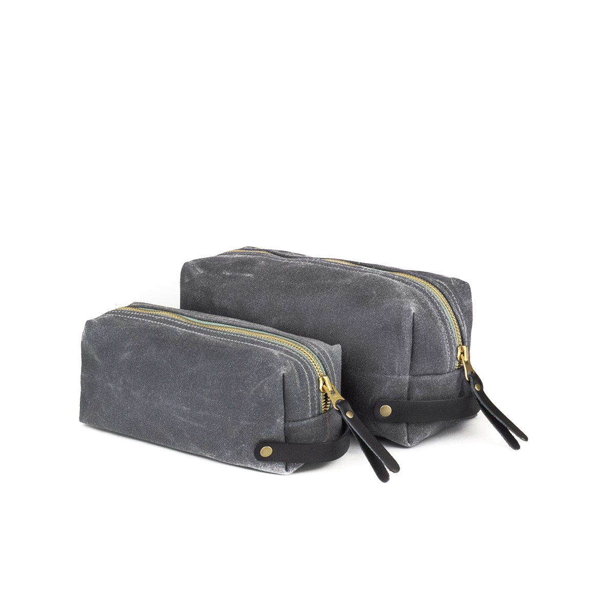 Dopp Kit Grey Waxed Canvas & Black Leather