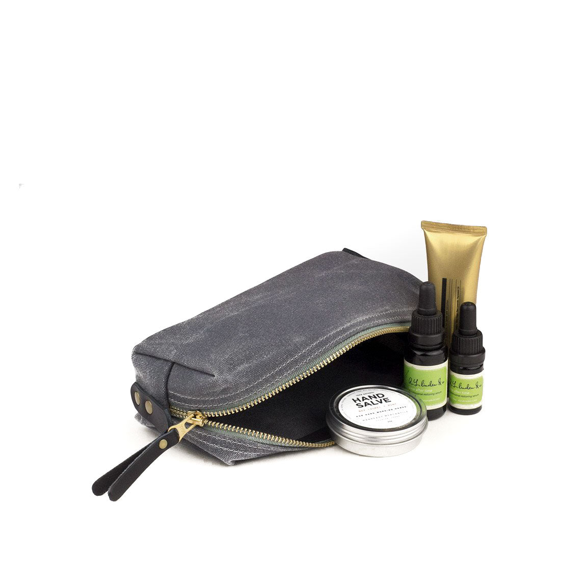 Dopp Kit Grey Waxed Canvas & Black Leather