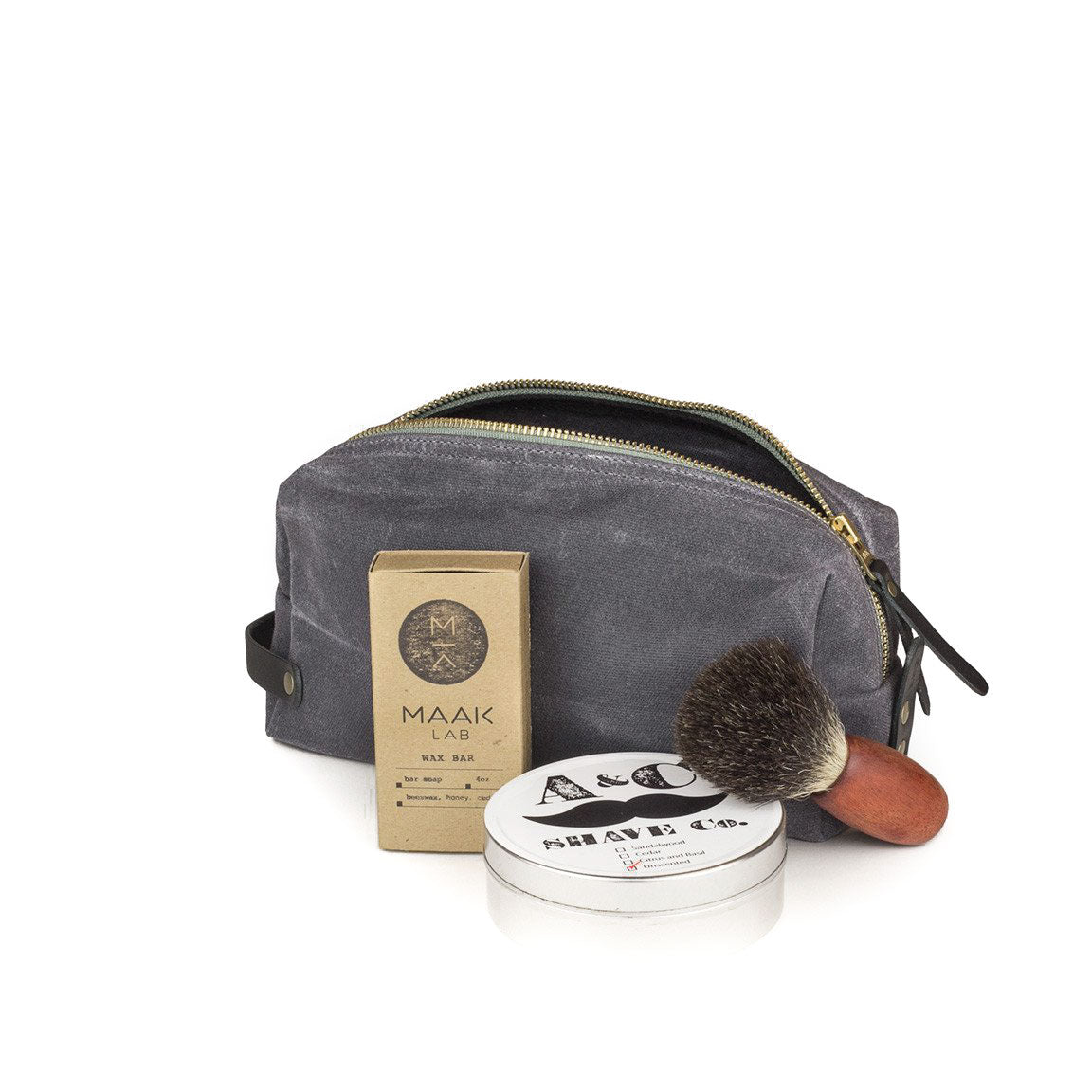 Dopp Kit Grey Waxed Canvas & Black Leather