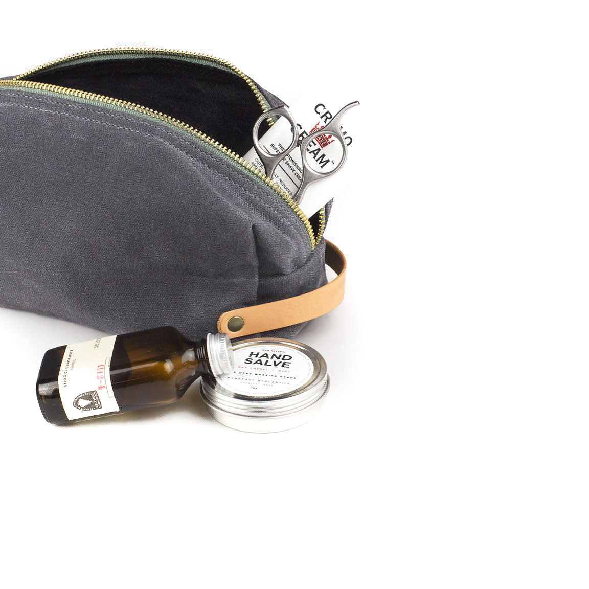Dopp Kit Grey Waxed Canvas & Natural Leather