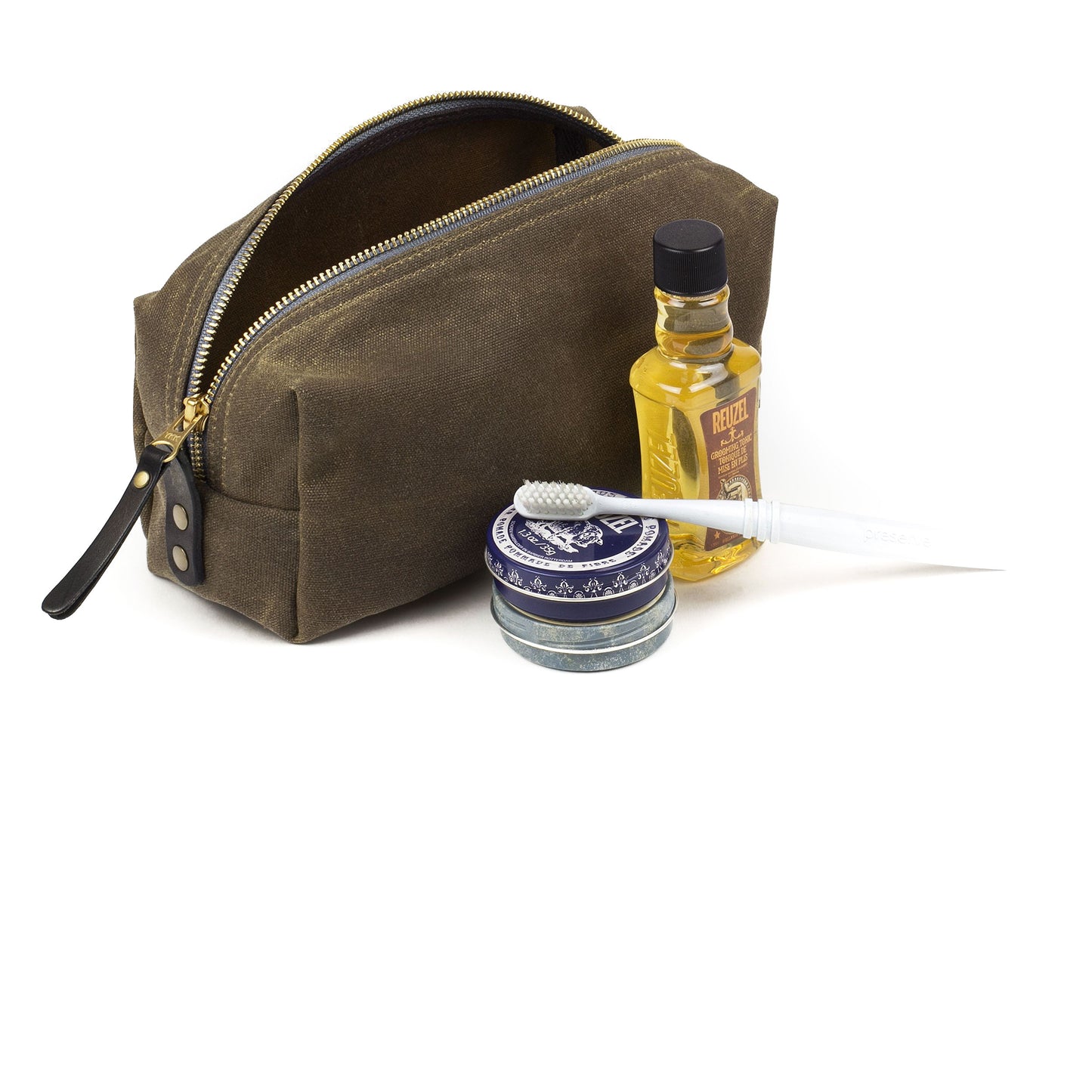 Dopp Kit Tan Waxed Canvas & Black Leather