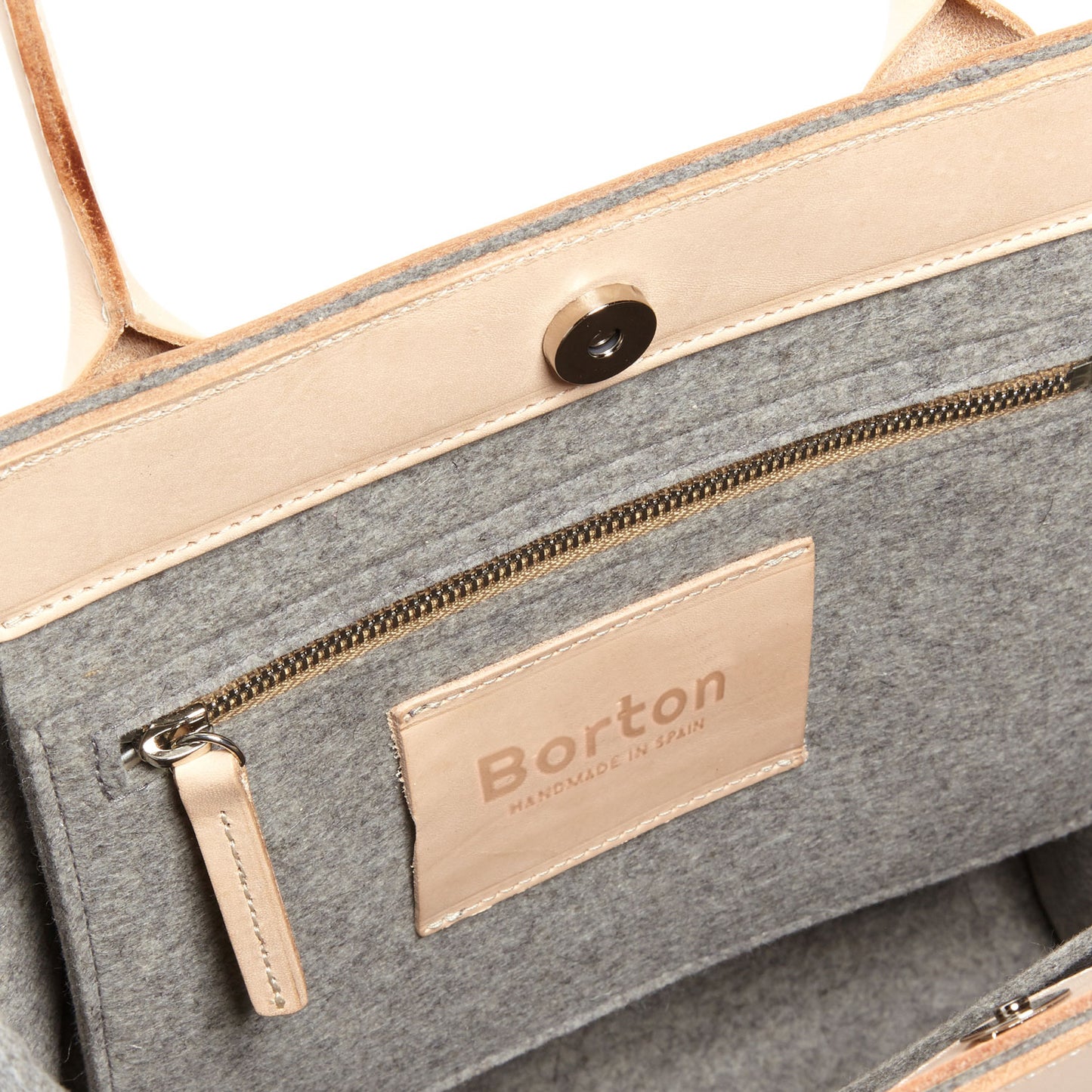 Belis Mini Handbag Grey Felt & Natural Leather