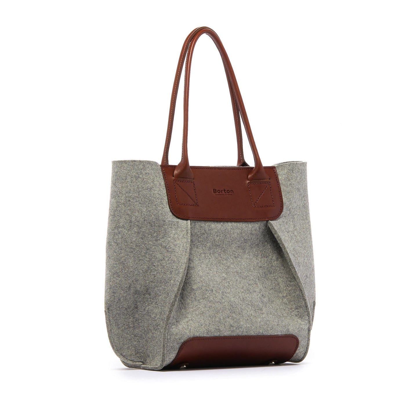 Belis Mini Handbag Grey Felt & Tan Leather