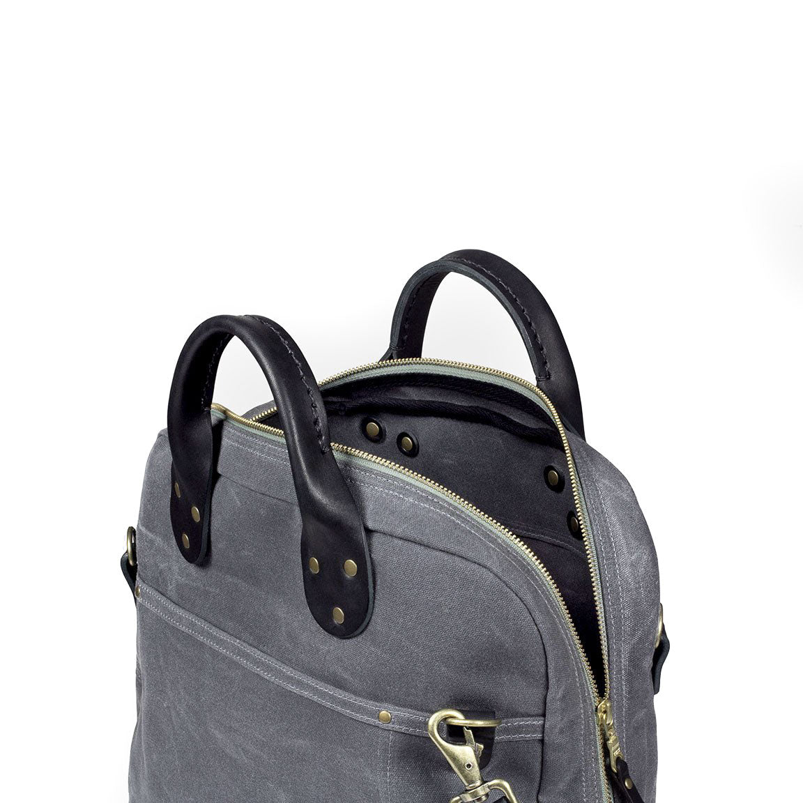 Everyday Bag Grey Waxed Canvas & Black Leather