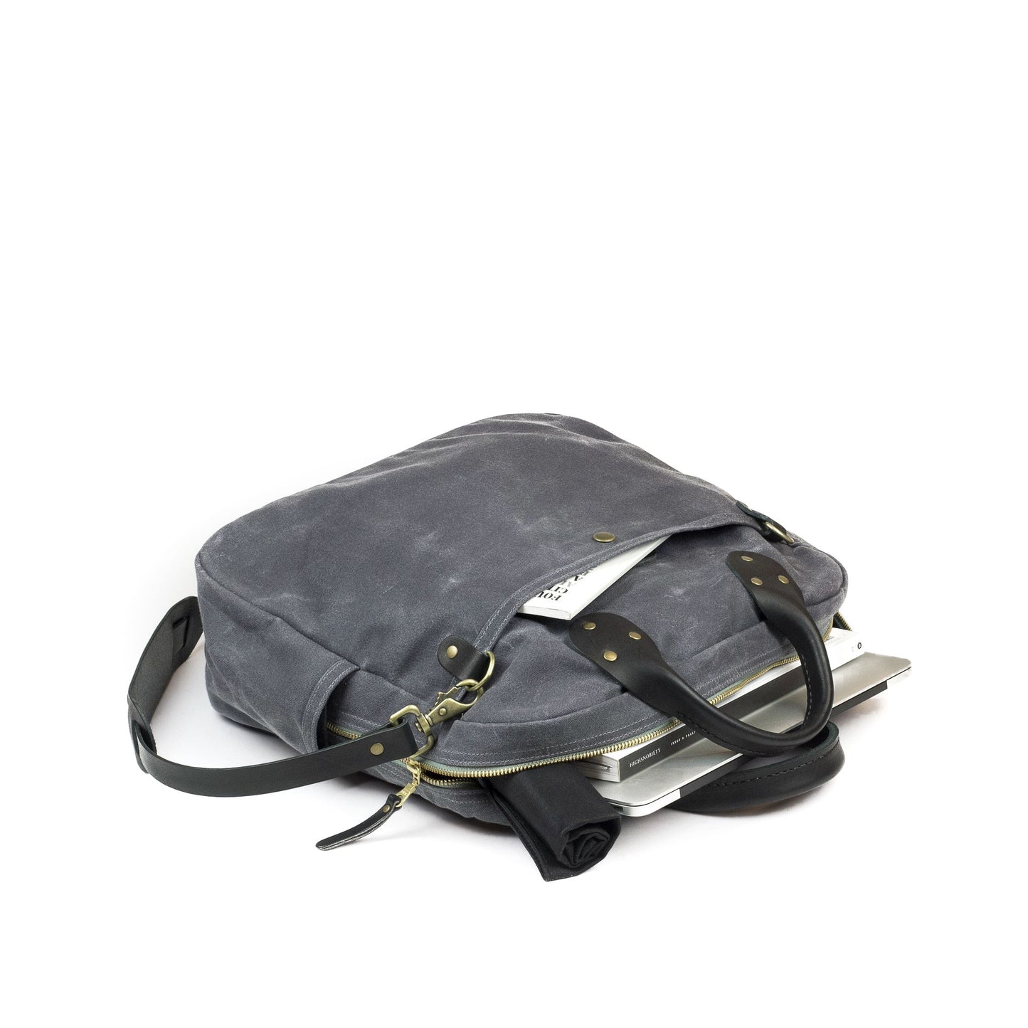 Everyday Bag Grey Waxed Canvas & Black Leather