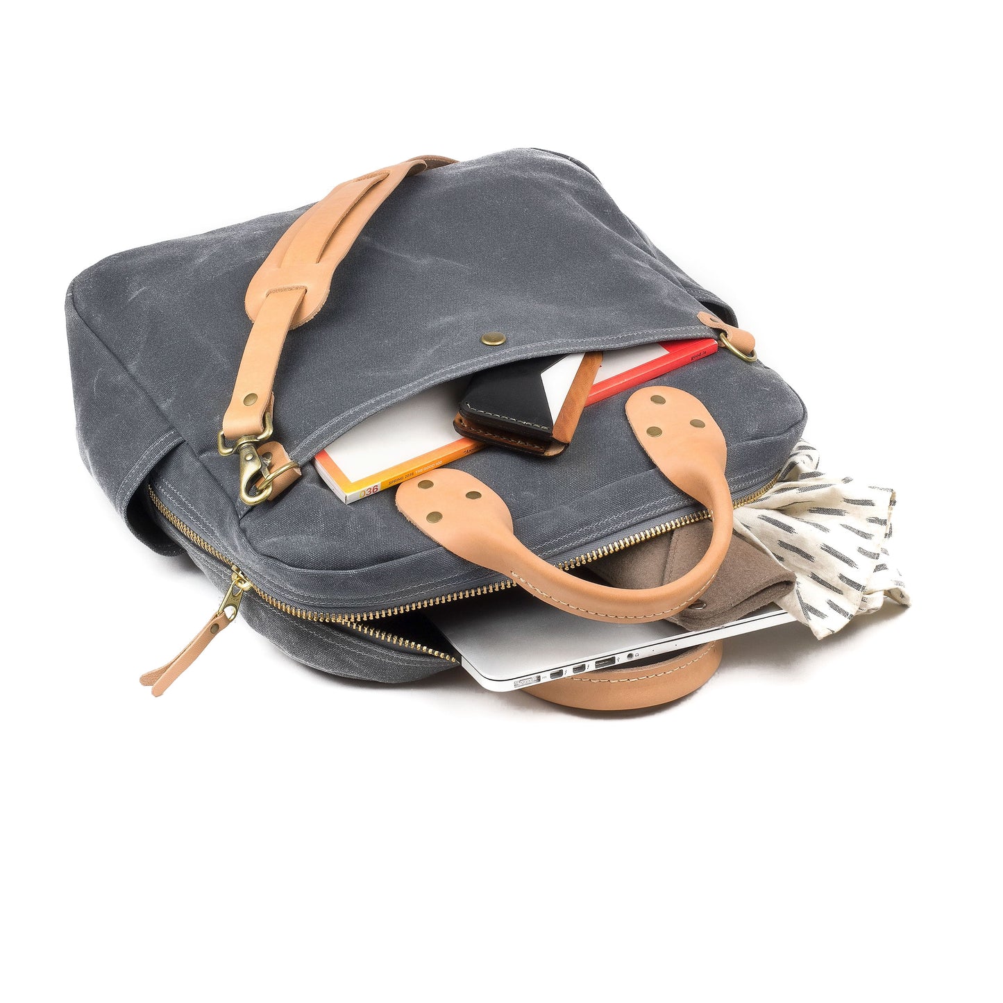 Everyday Bag Grey Waxed Canvas & Natural Leather