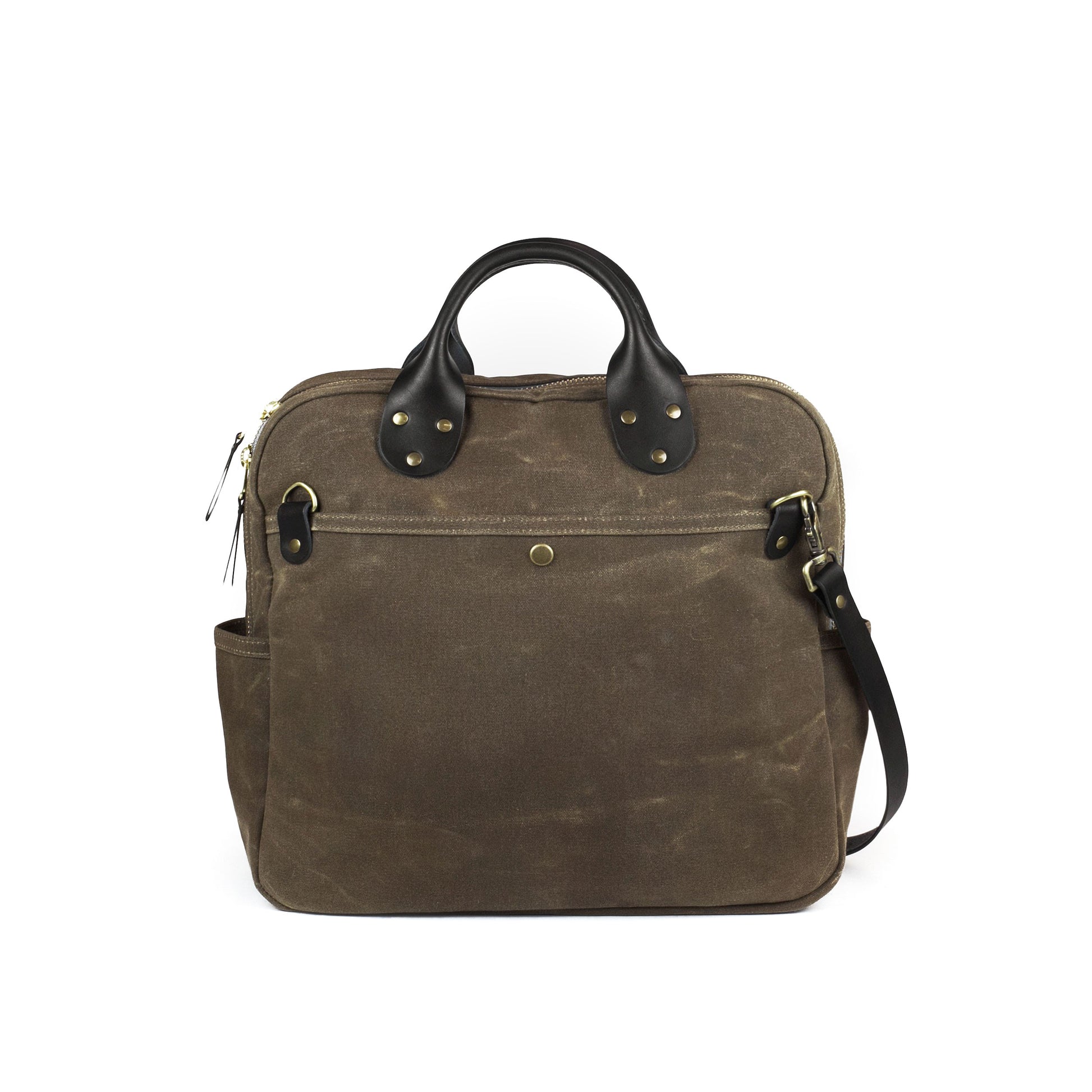 Everyday Bag Tan Waxed Canvas & Black Leather