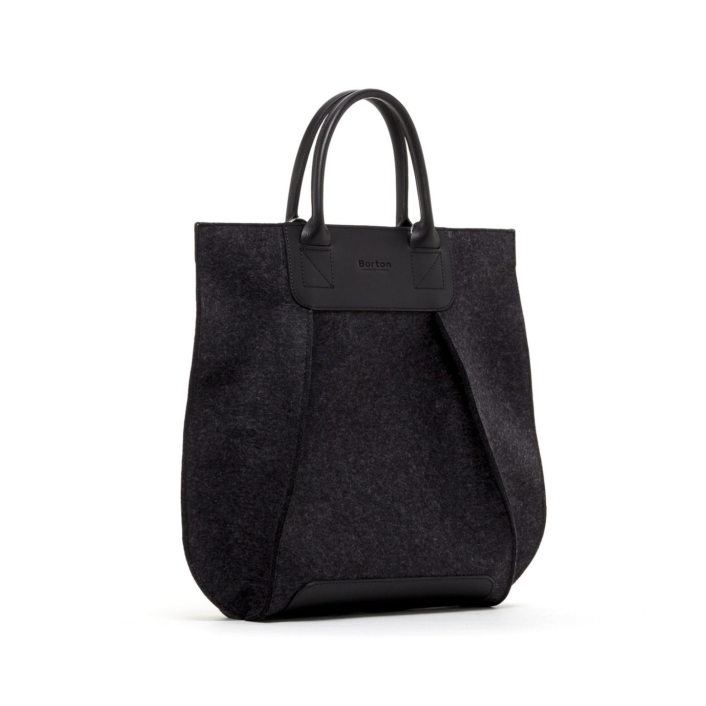 Belis Tote Handbag Black Felt & Black Leather