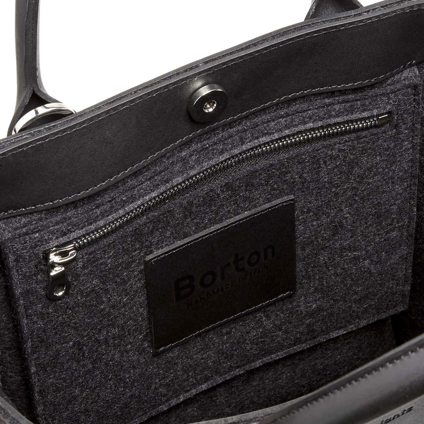 Belis Tote Handbag Black Felt & Black Leather