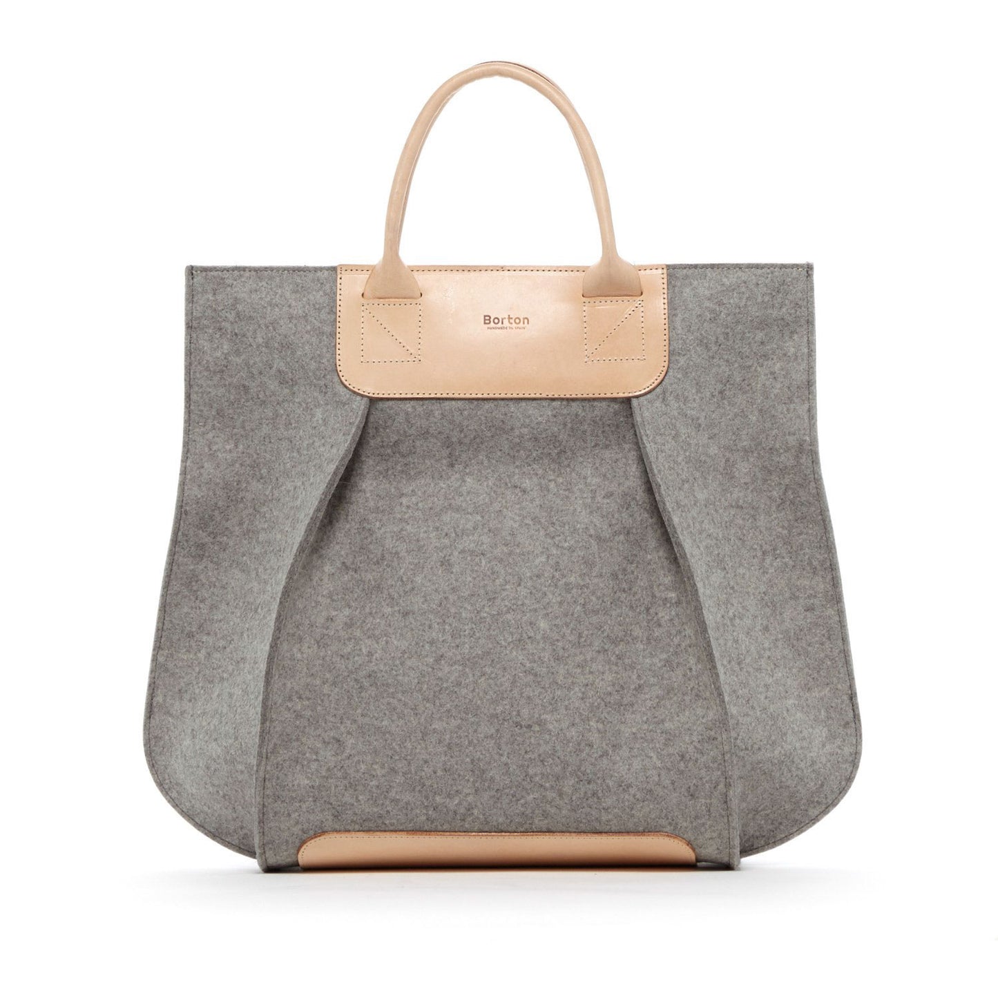 Belis Tote Handbag Grey Felt & Natural Leather