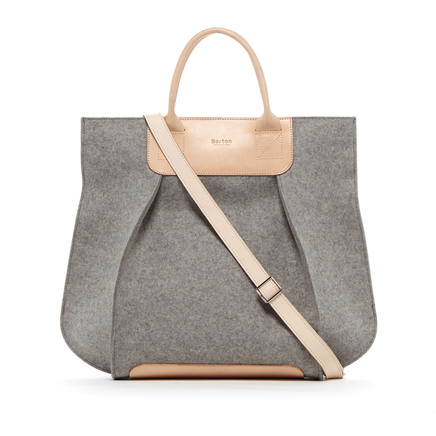 Belis Tote Handbag Grey Felt & Natural Leather