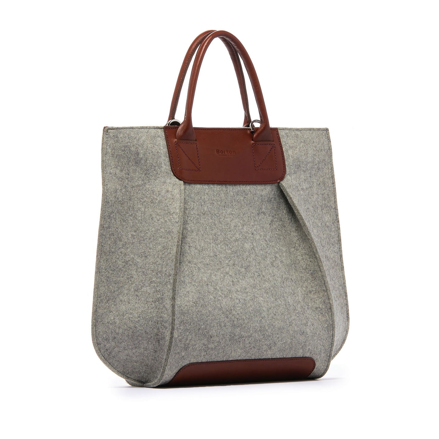 Belis Tote Handbag Grey Felt & Tan Leather