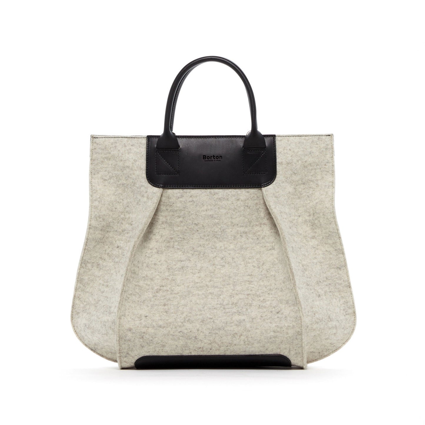 Belis Tote Handbag White Felt & Black Leather