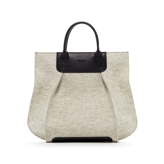 Belis Tote Handbag White Felt & Black Leather