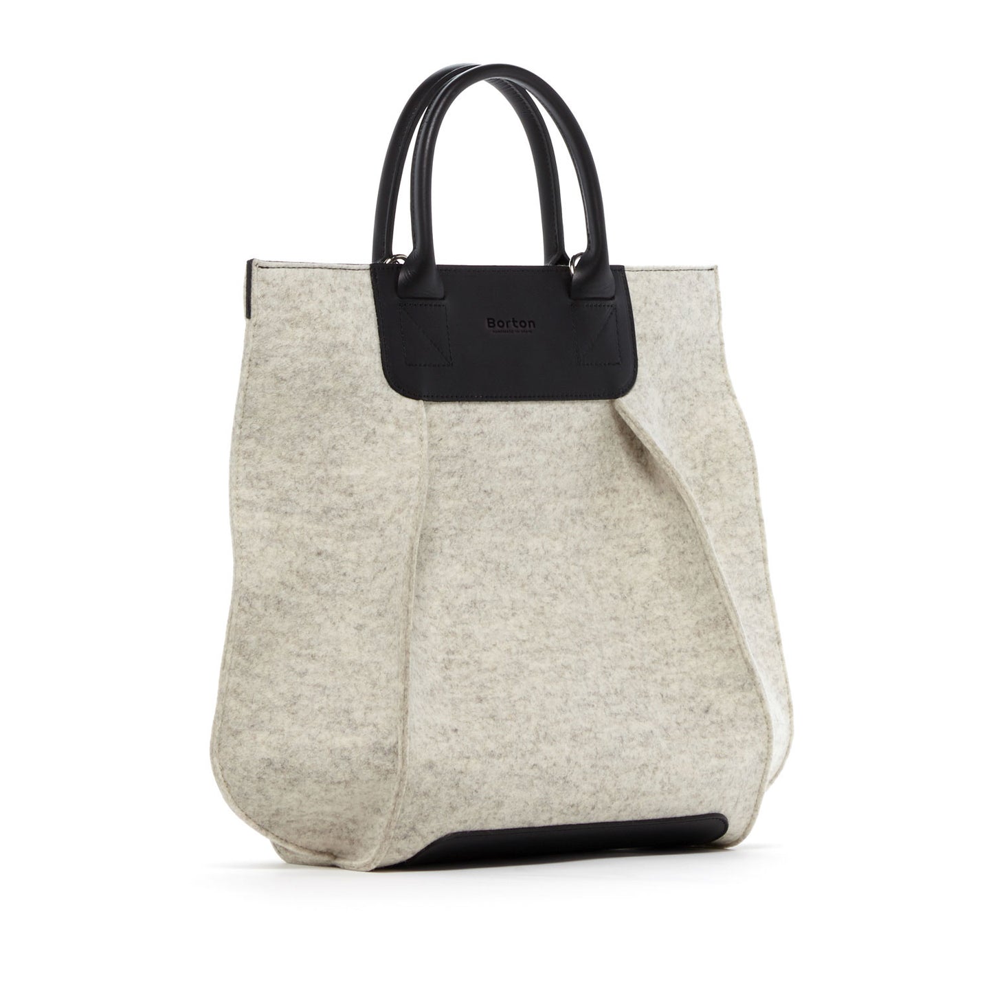 Belis Tote Handbag White Felt & Black Leather