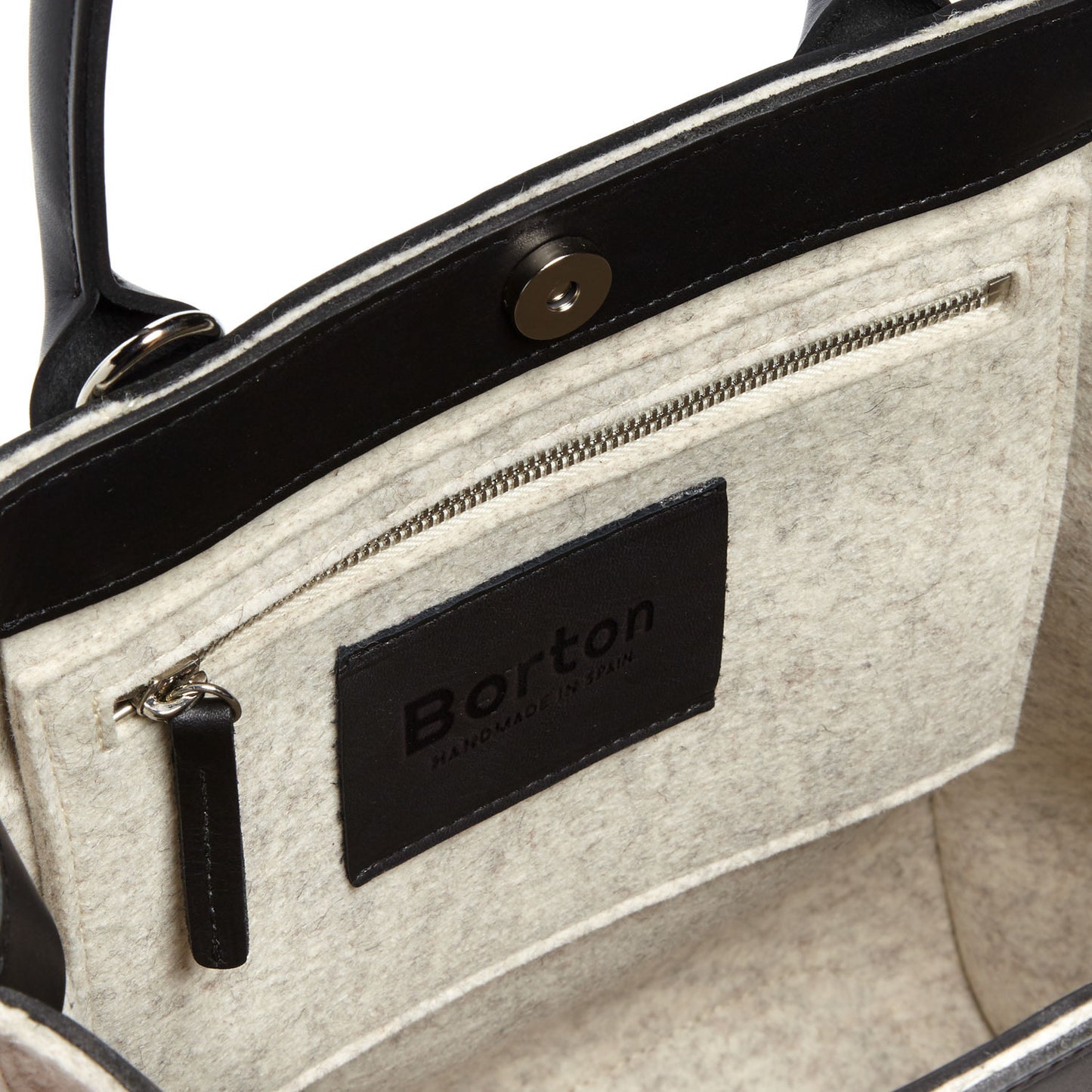 Belis Tote Handbag White Felt & Black Leather
