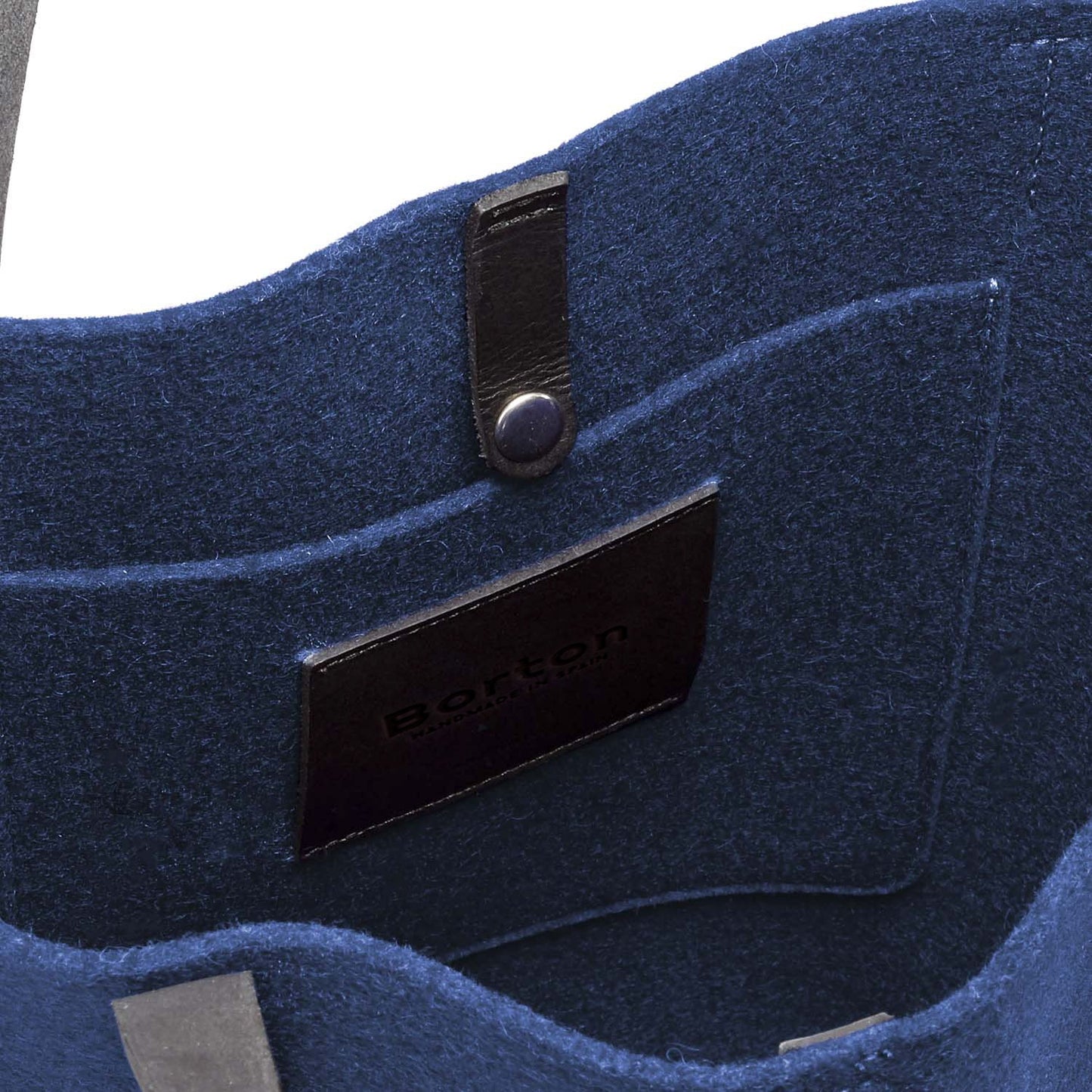 Mery Tote Bag Blue Felt & Black Leather..