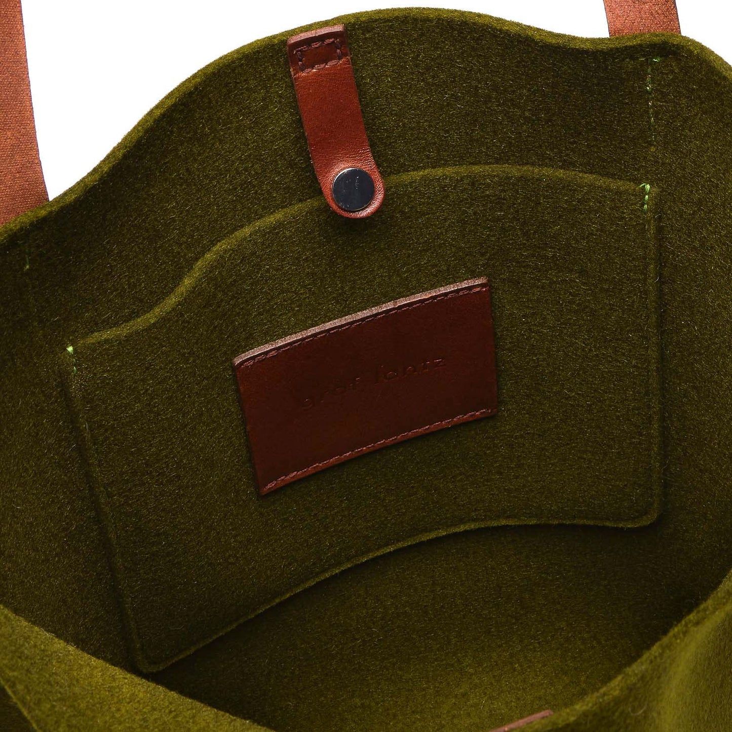 Mery Tote Bag Green Felt & Tan Leather