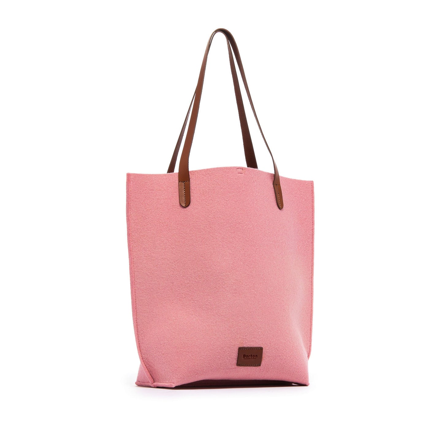 Mery Tote Bag Pink Felt & Tan Leather