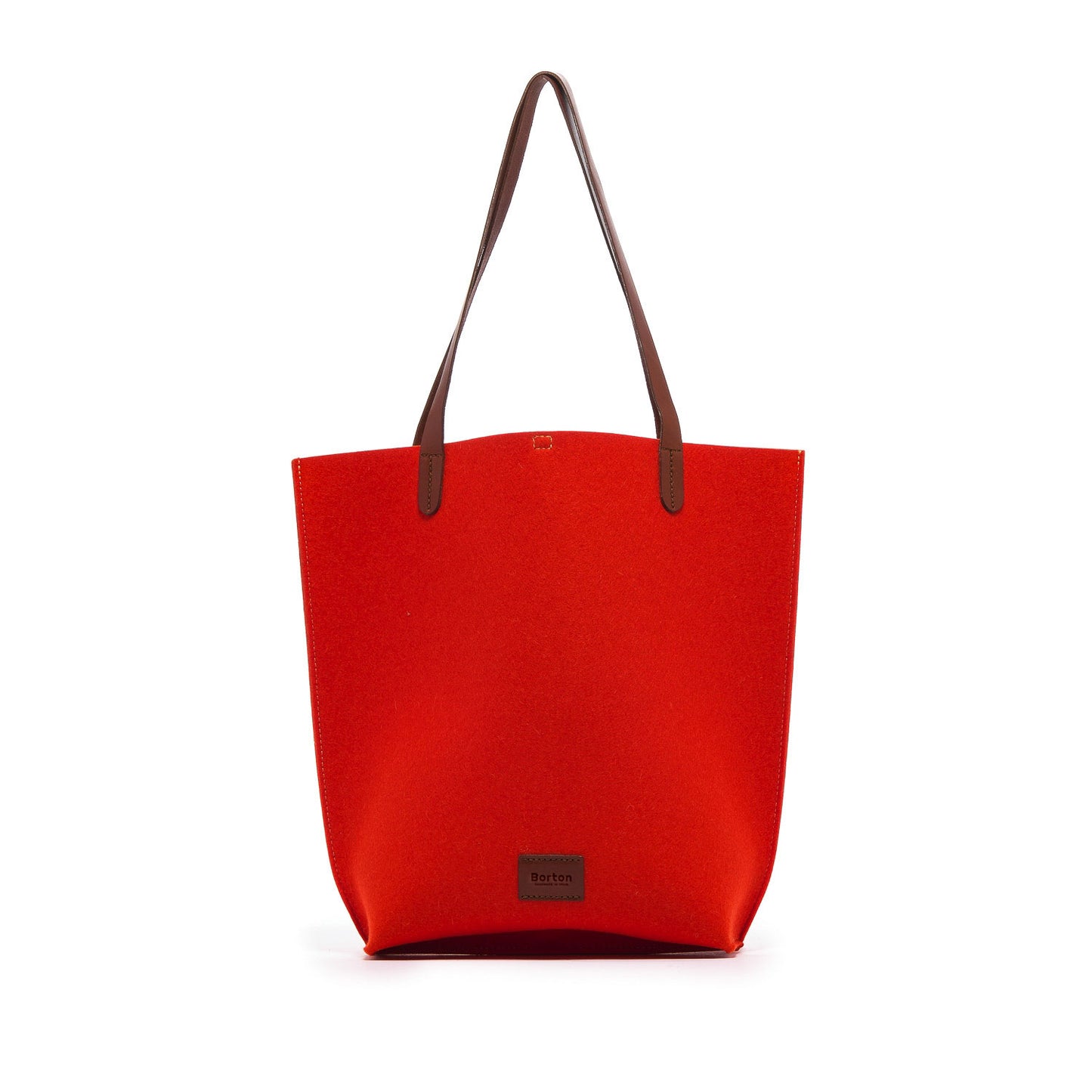 Mery Tote Bag Red Felt & Tan Leather