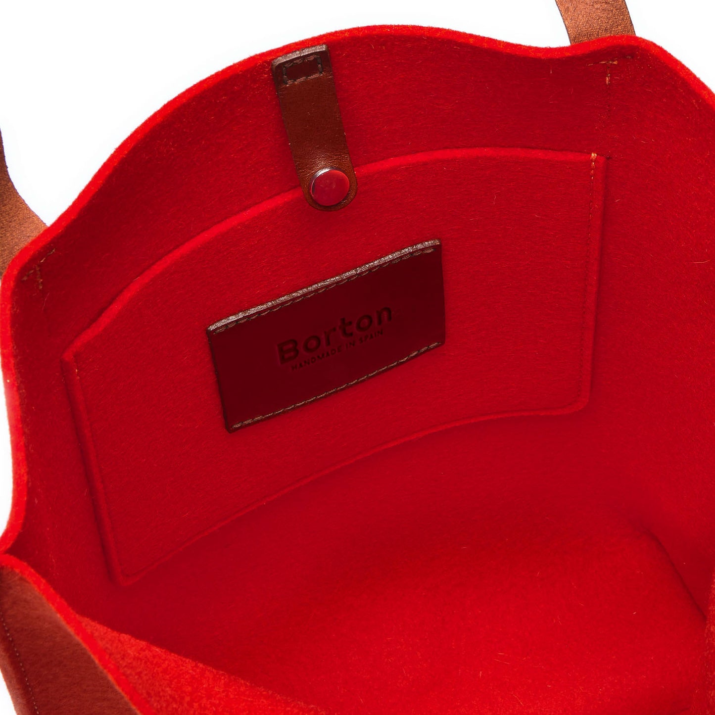 Mery Tote Bag Red Felt & Tan Leather