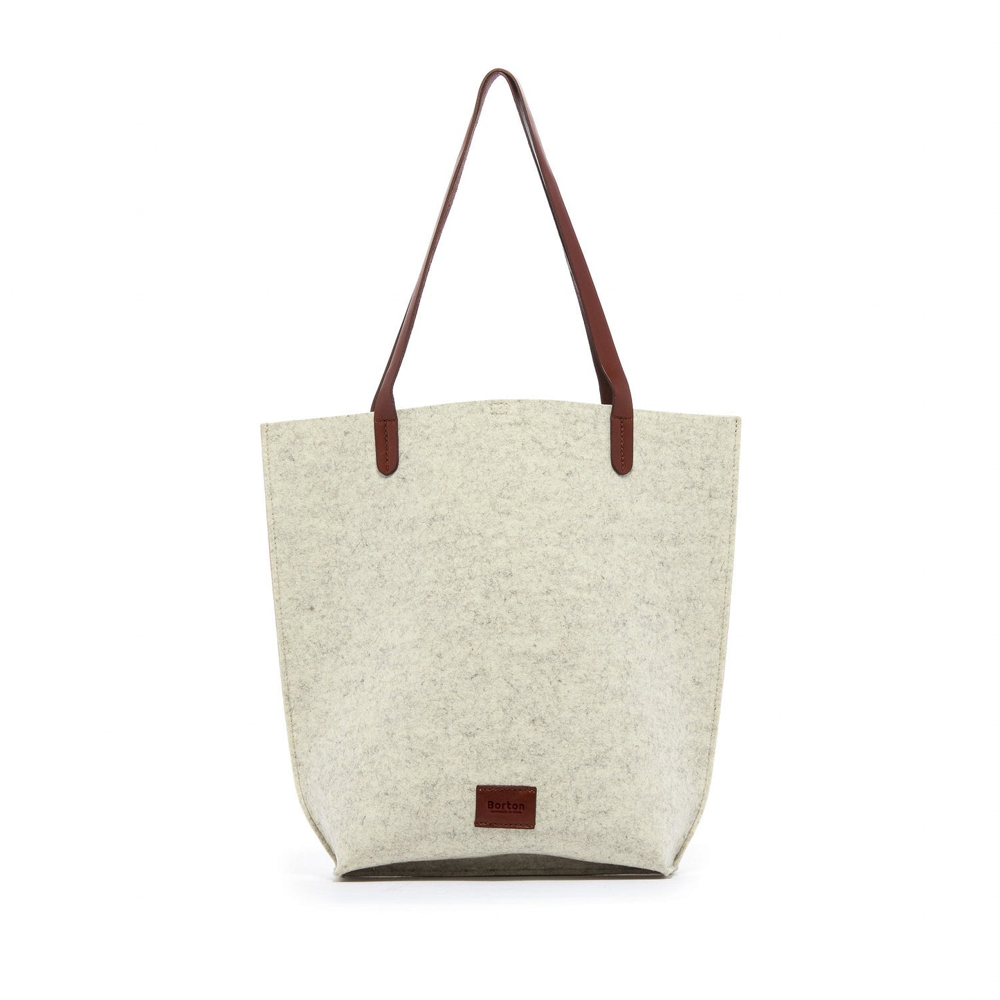 Mery Tote Bag White Felt & Tan Leather