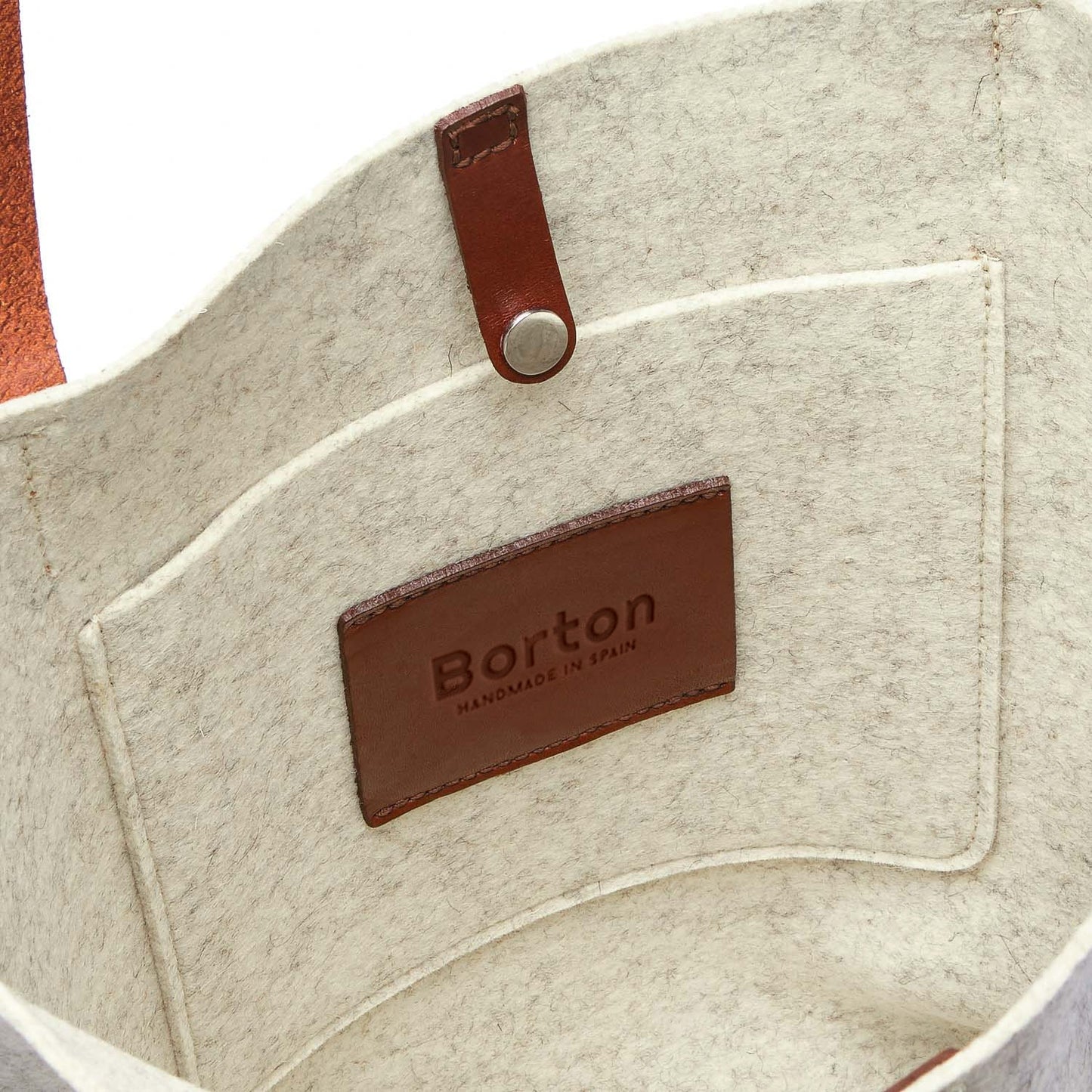 Mery Tote Bag White Felt & Tan Leather