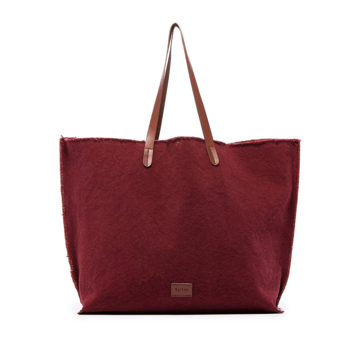 Mery Maxi Tote Burgundy Canvas & Tan Leather