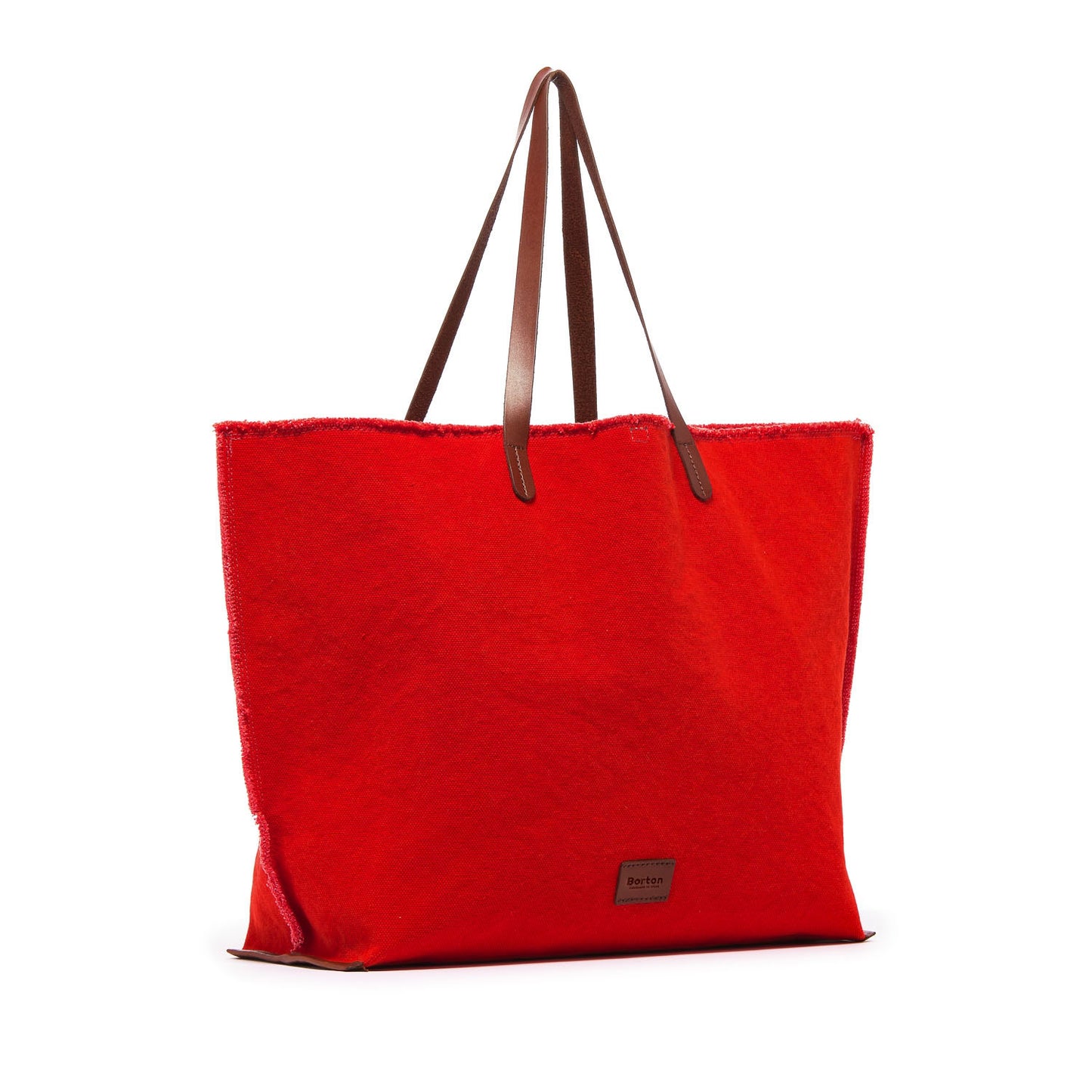 Mery Maxi Tote Red Canvas & Tan Leather