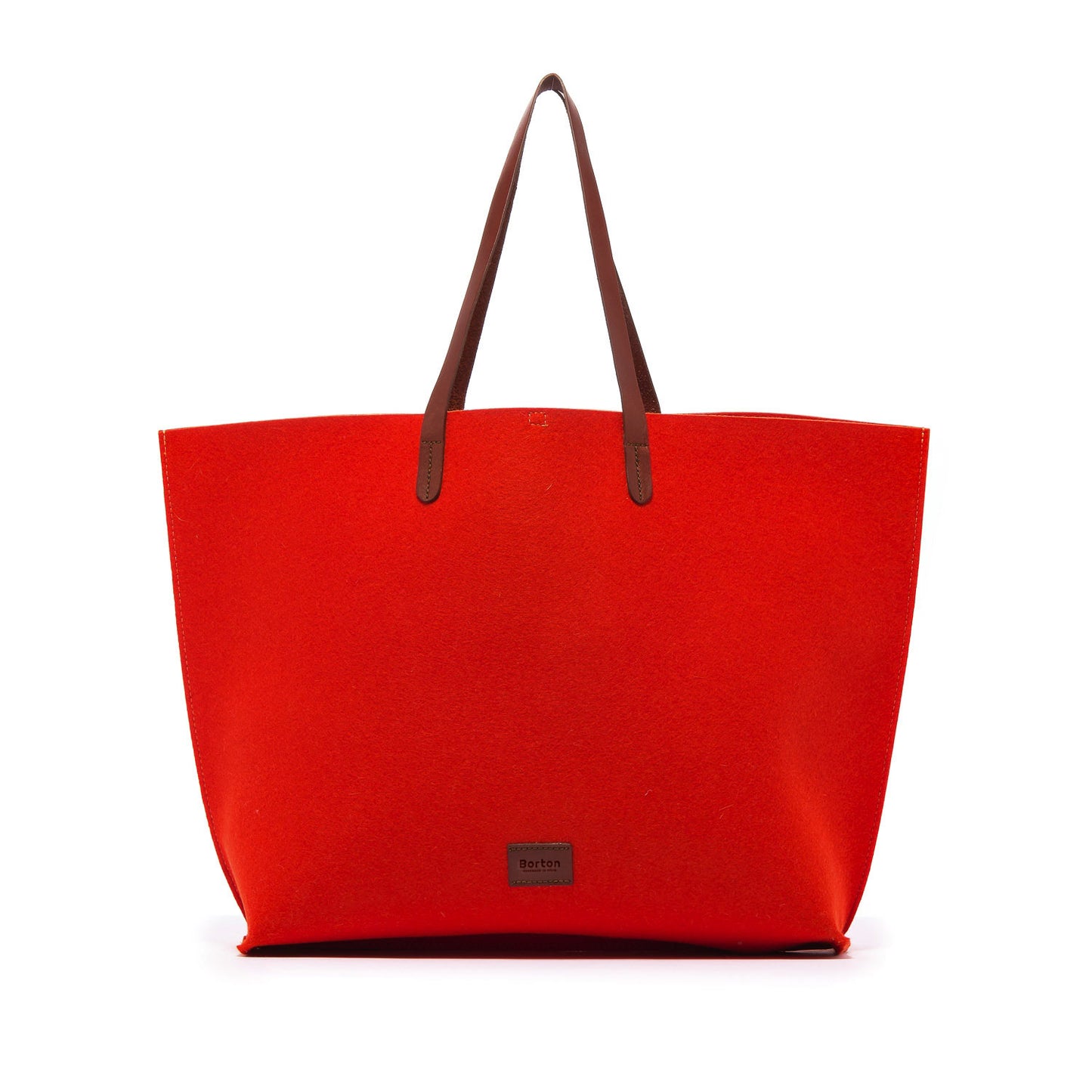 Mery Maxi Tote Red Felt & Tan Leather