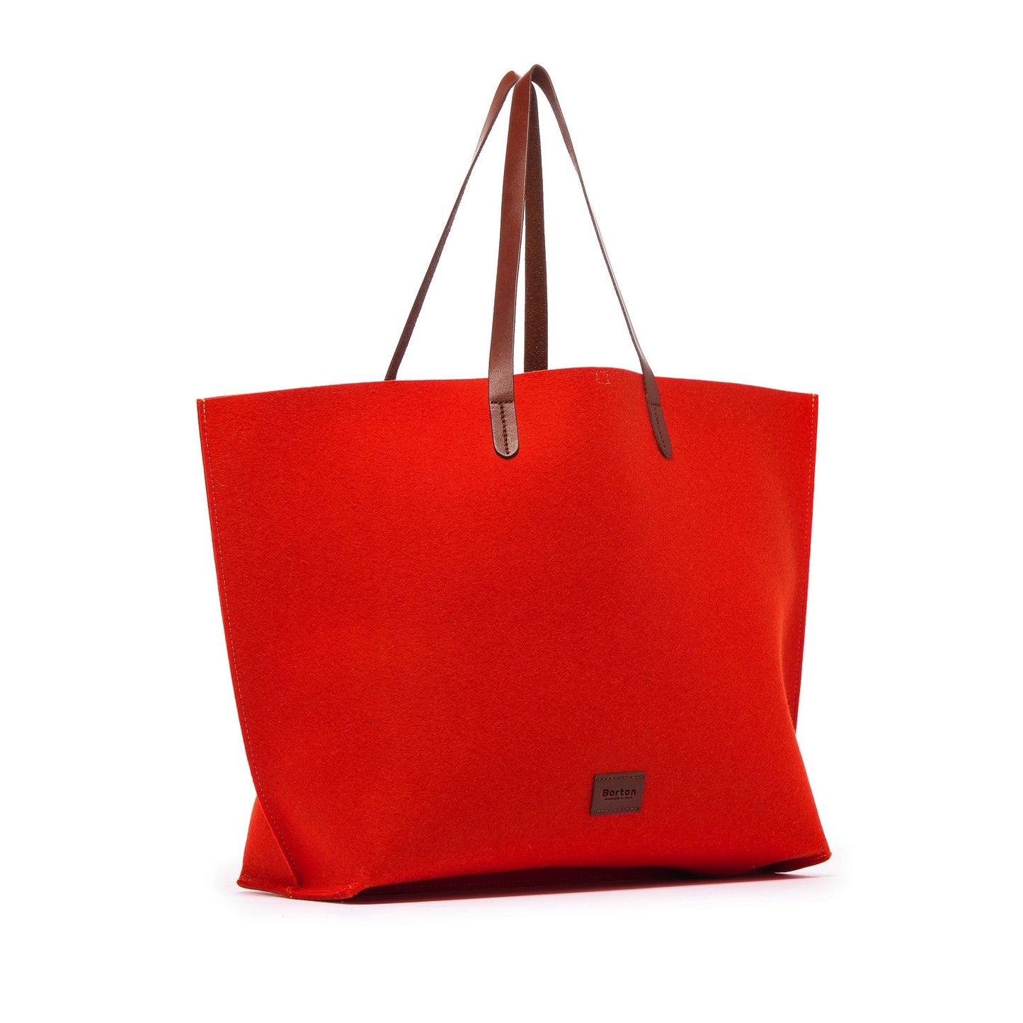 Mery Maxi Tote Red Felt & Tan Leather