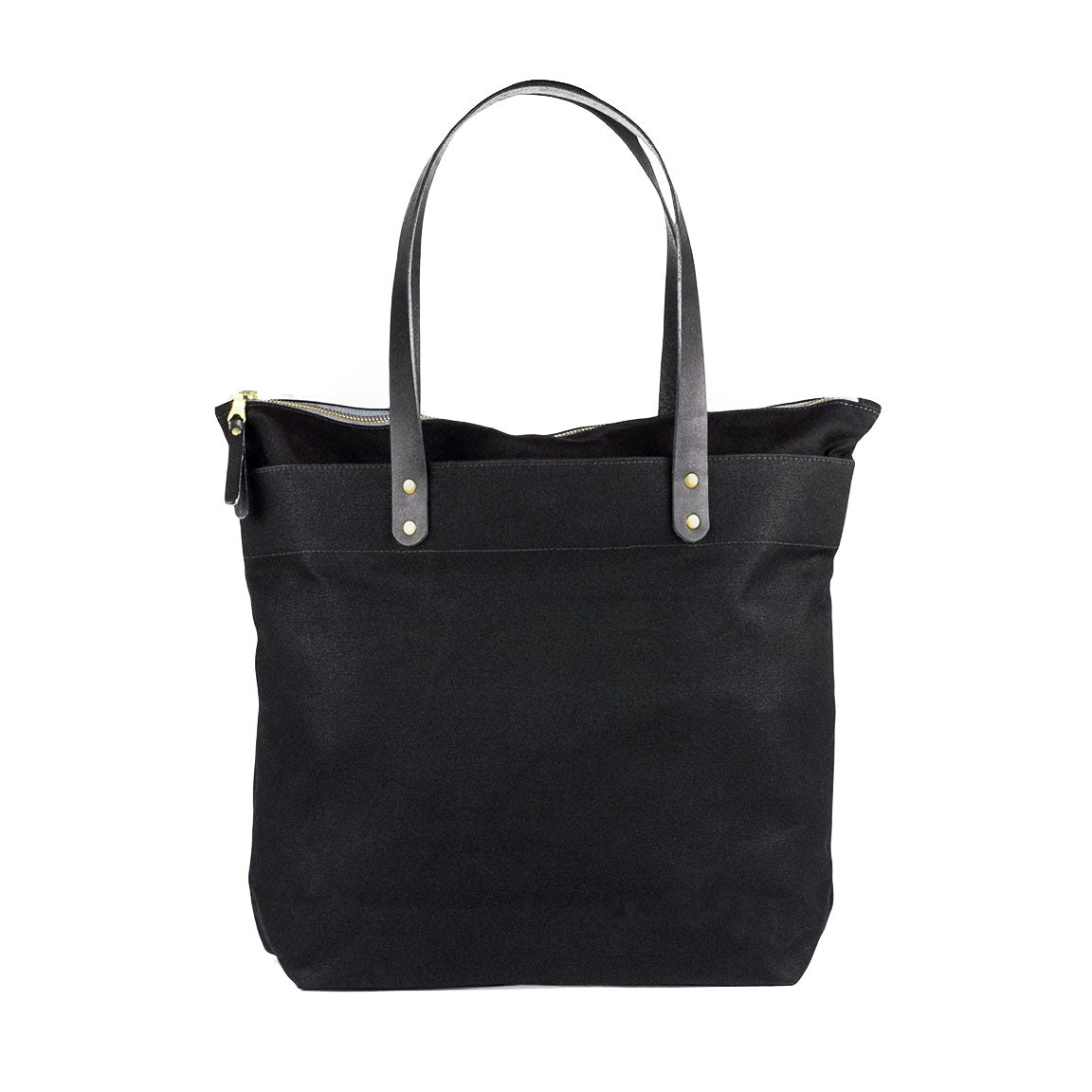 Zipper Tote Black Waxed Canvas & Black Leather