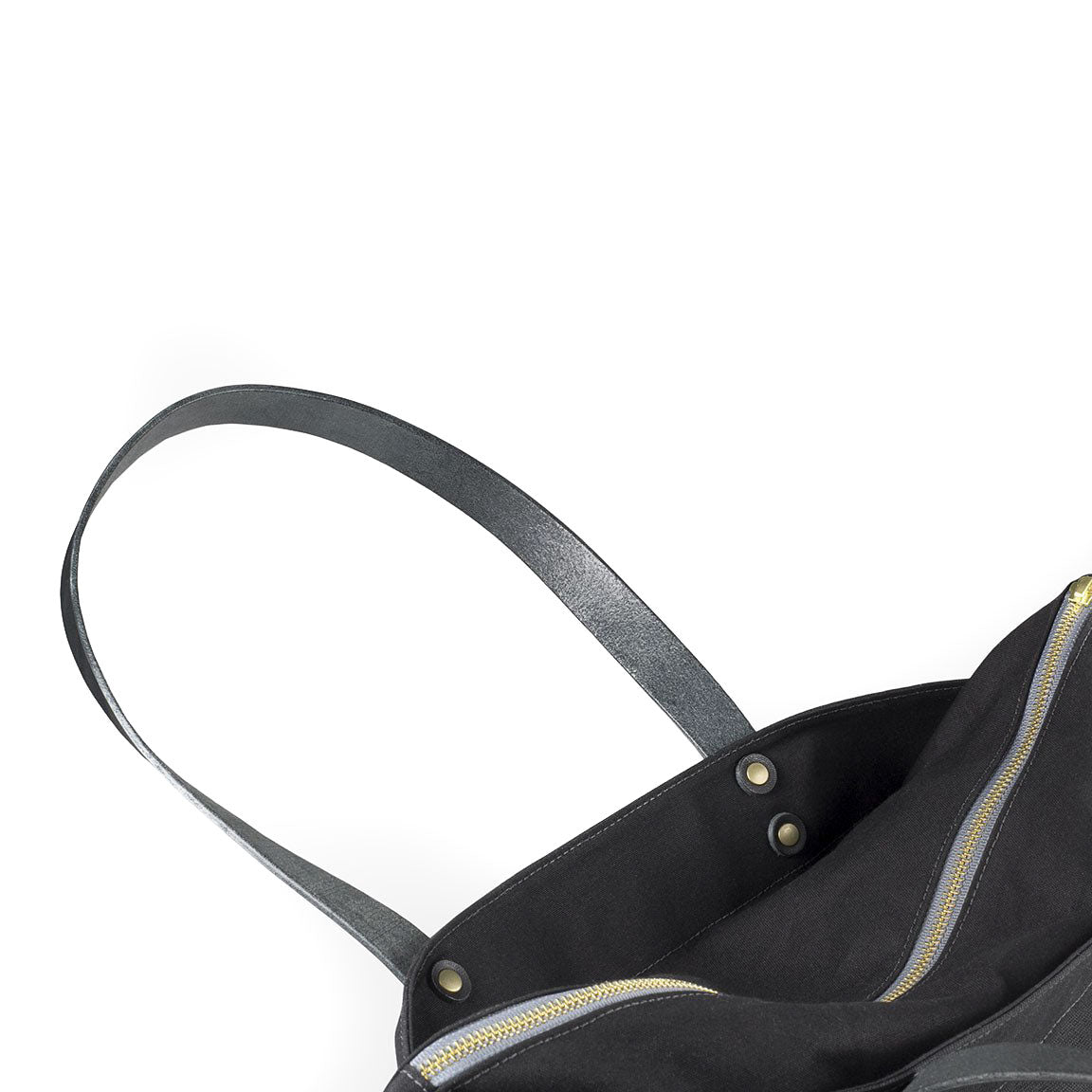 Zipper Tote Black Waxed Canvas & Black Leather