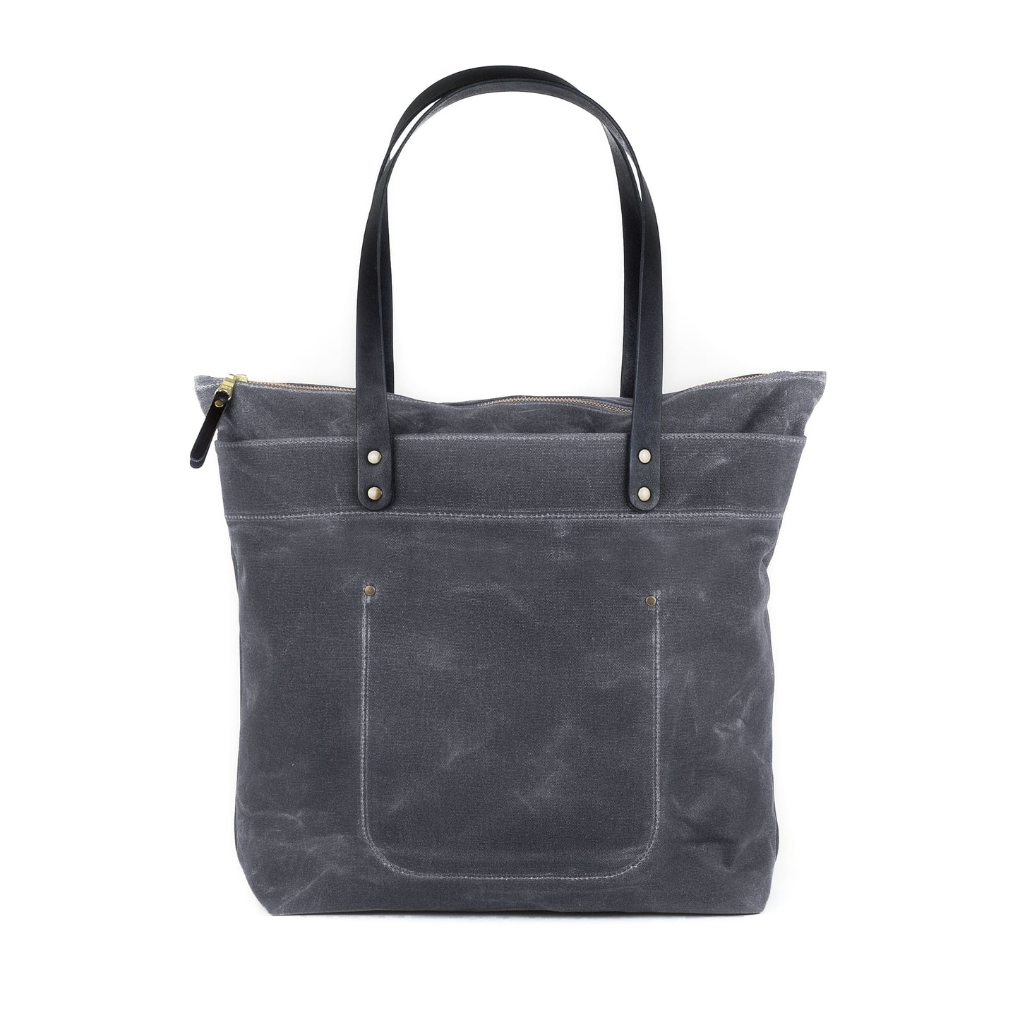 Zipper Tote Grey Waxed Canvas & Black Leather