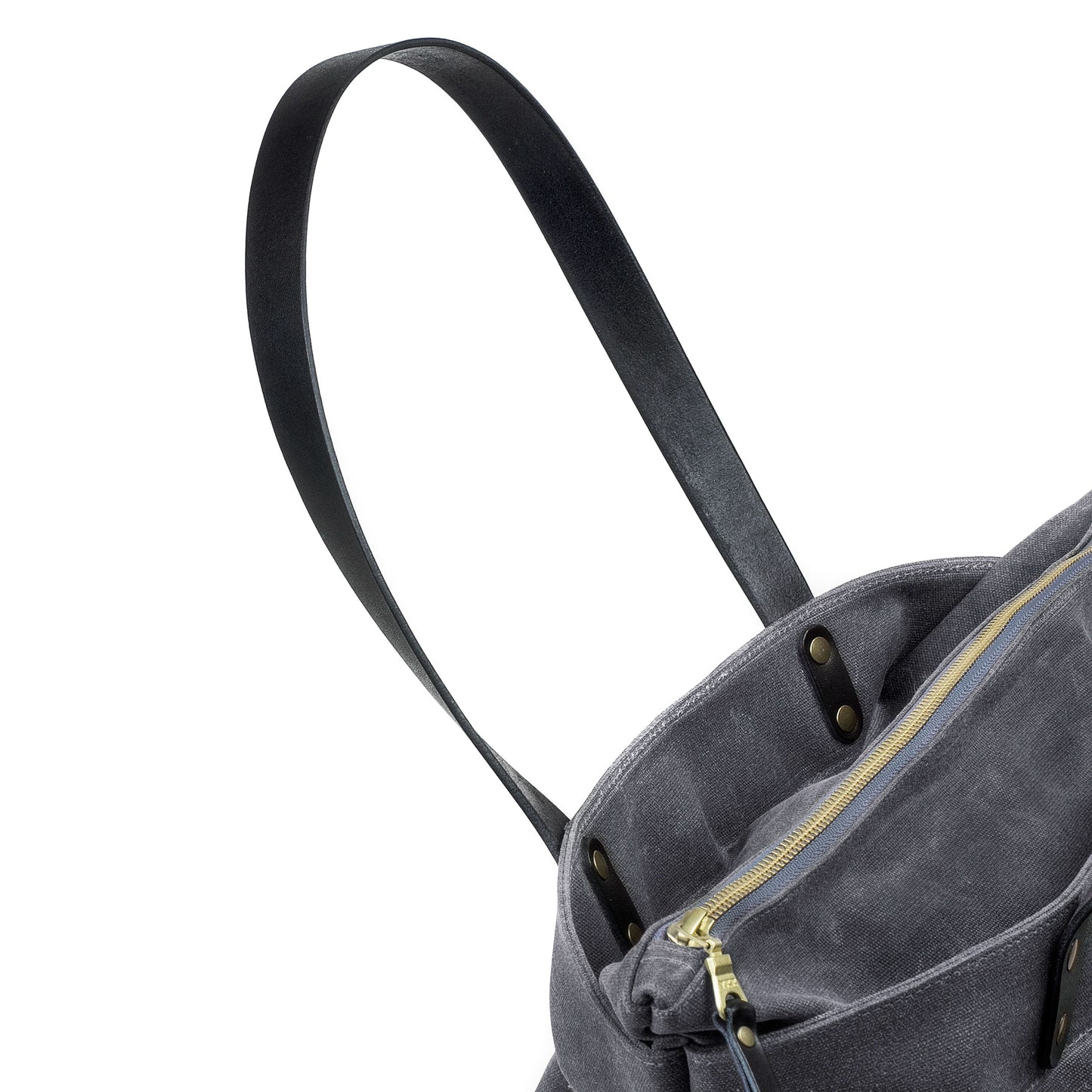 Zipper Tote Grey Waxed Canvas & Black Leather