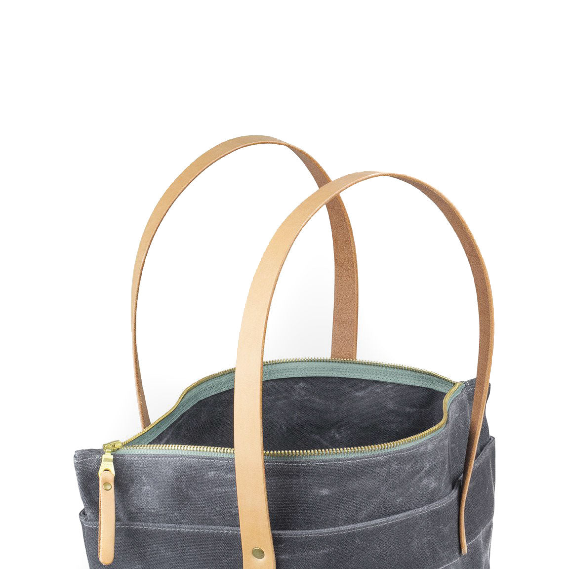 Zipper Tote Grey Waxed Canvas & Natural Leather
