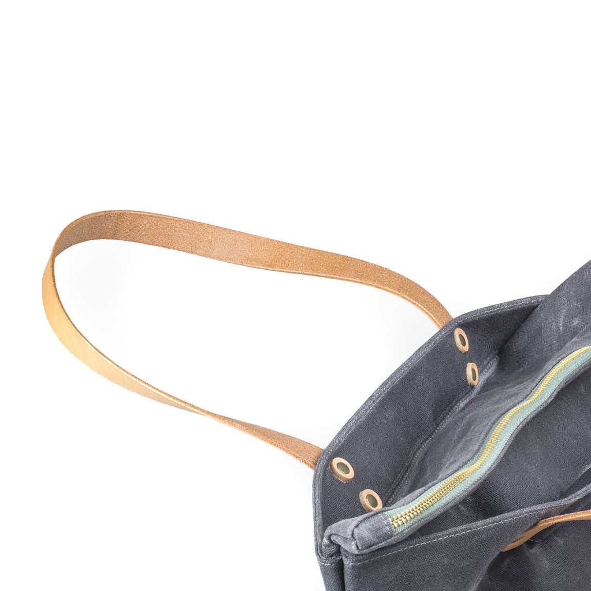 Zipper Tote Grey Waxed Canvas & Natural Leather