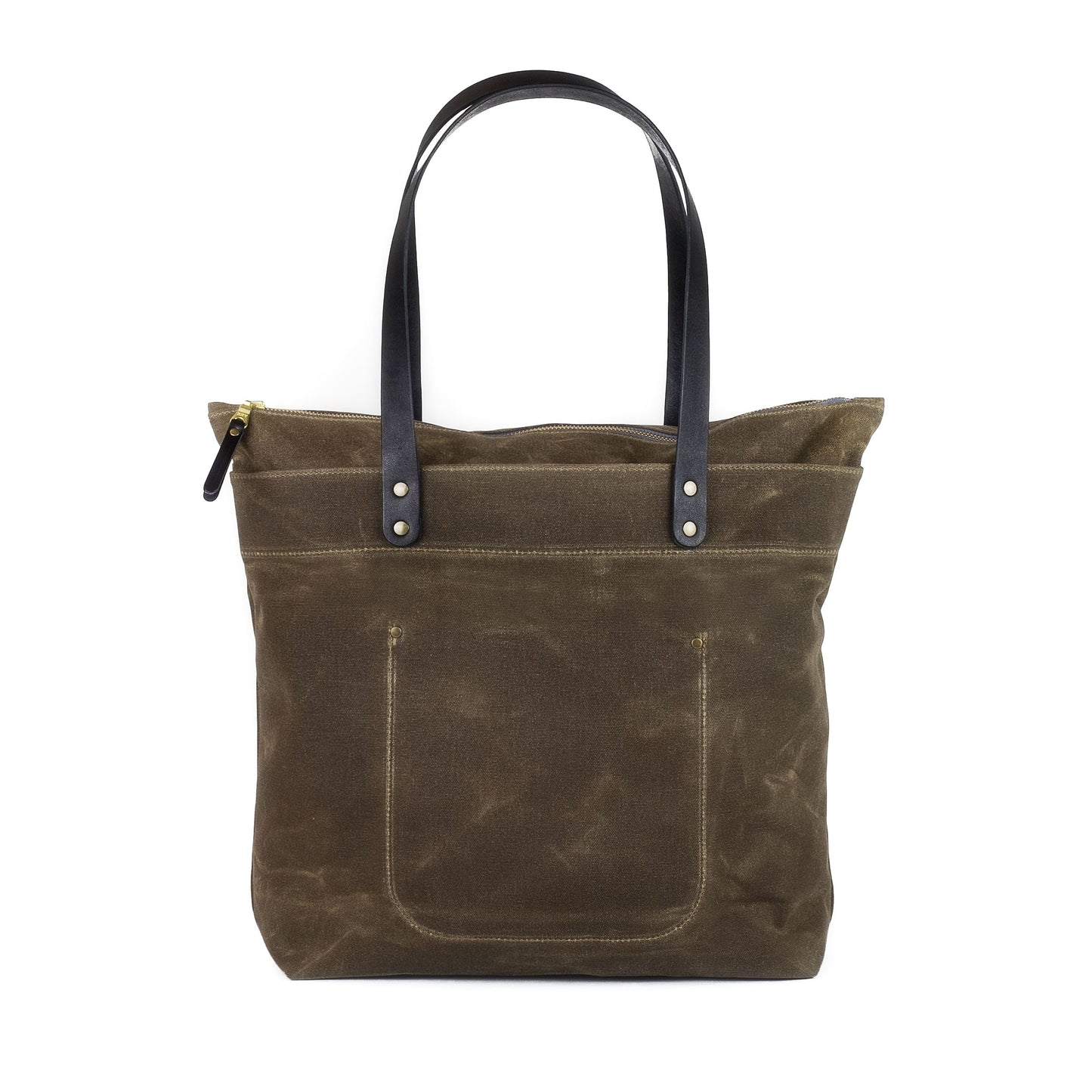 Zipper Tote Tan Waxed Canvas & Black Leather