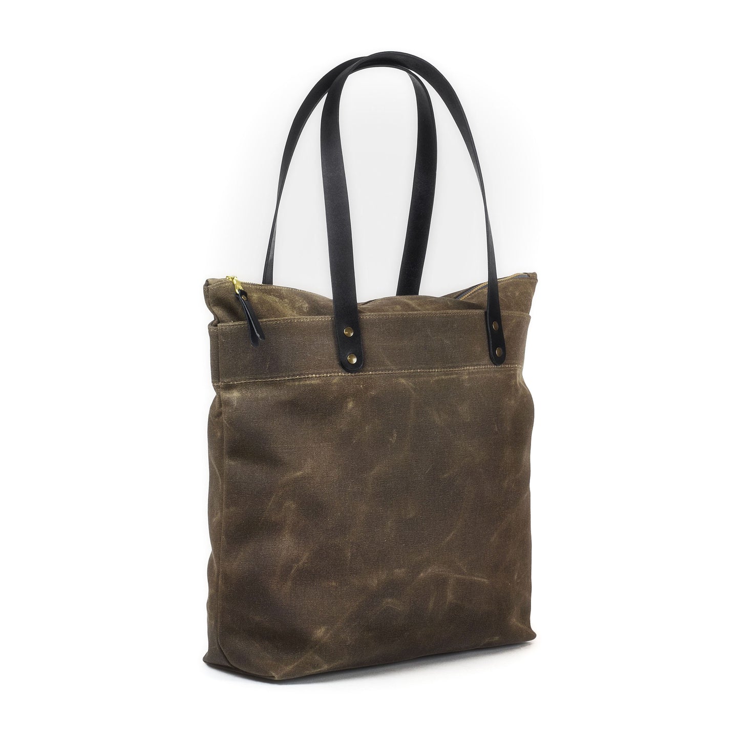 Zipper Tote Tan Waxed Canvas & Black Leather