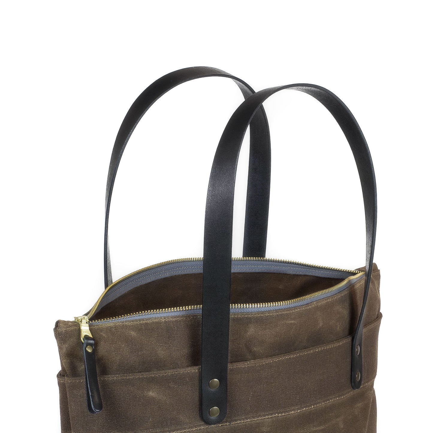 Zipper Tote Tan Waxed Canvas & Black Leather